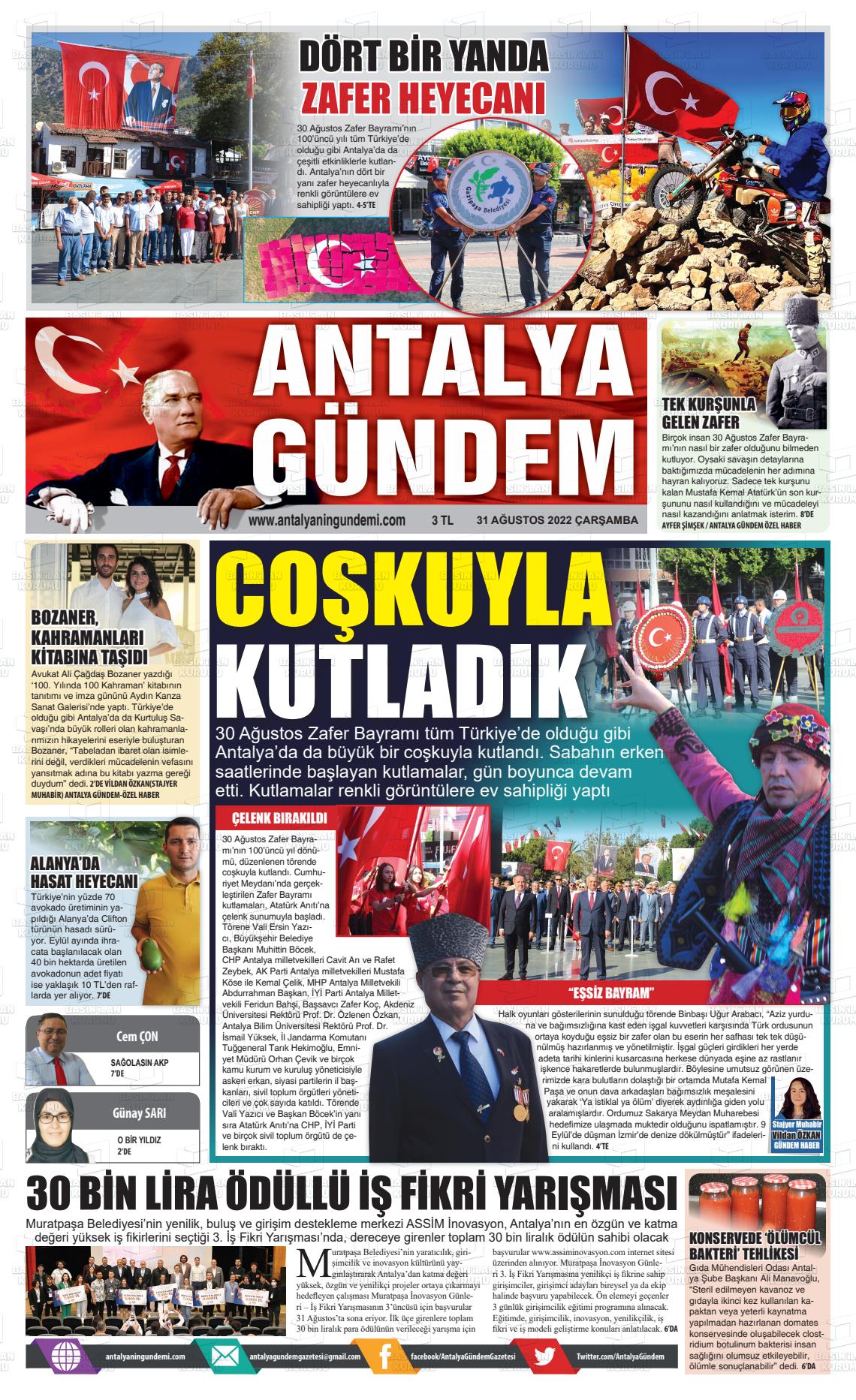 31 Ağustos 2022 Antalya'nın Gündemi Gazete Manşeti