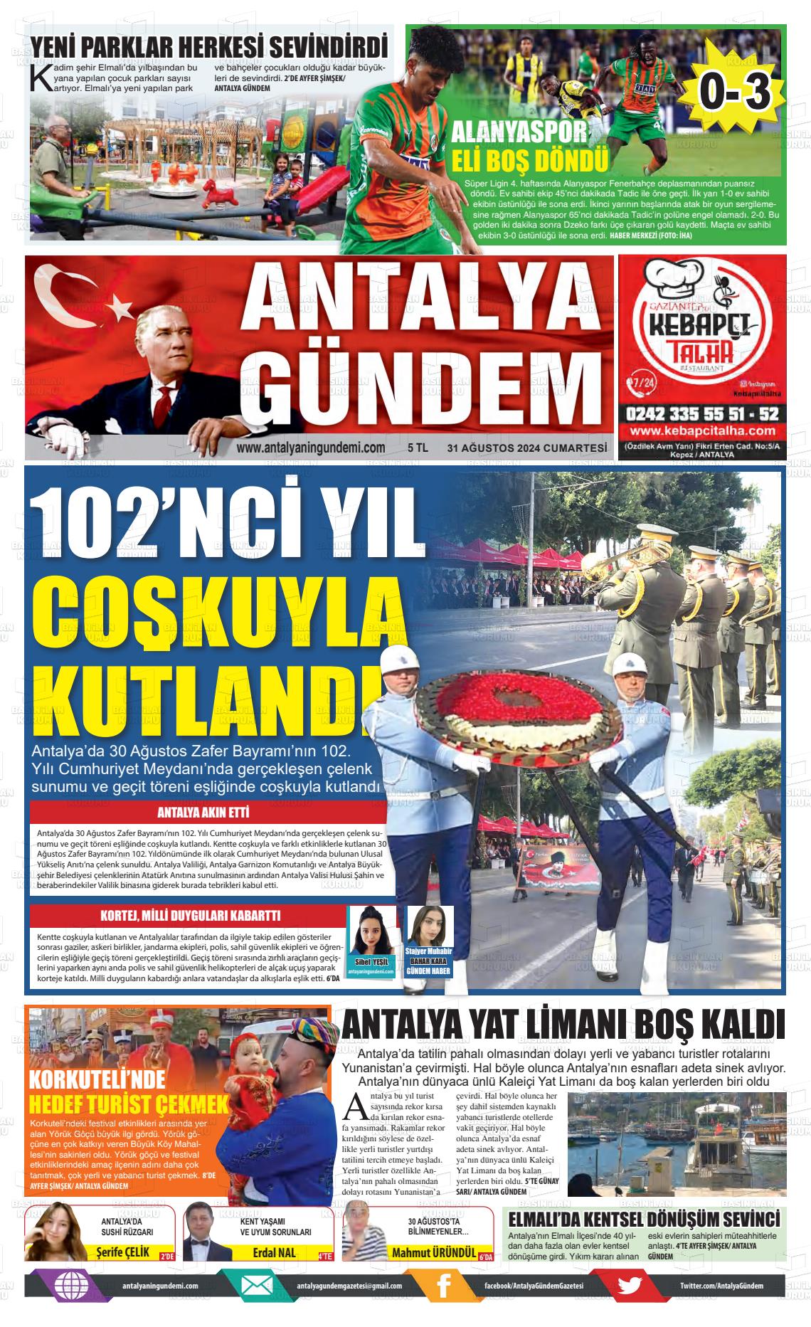 31 Ağustos 2024 Antalya'nın Gündemi Gazete Manşeti