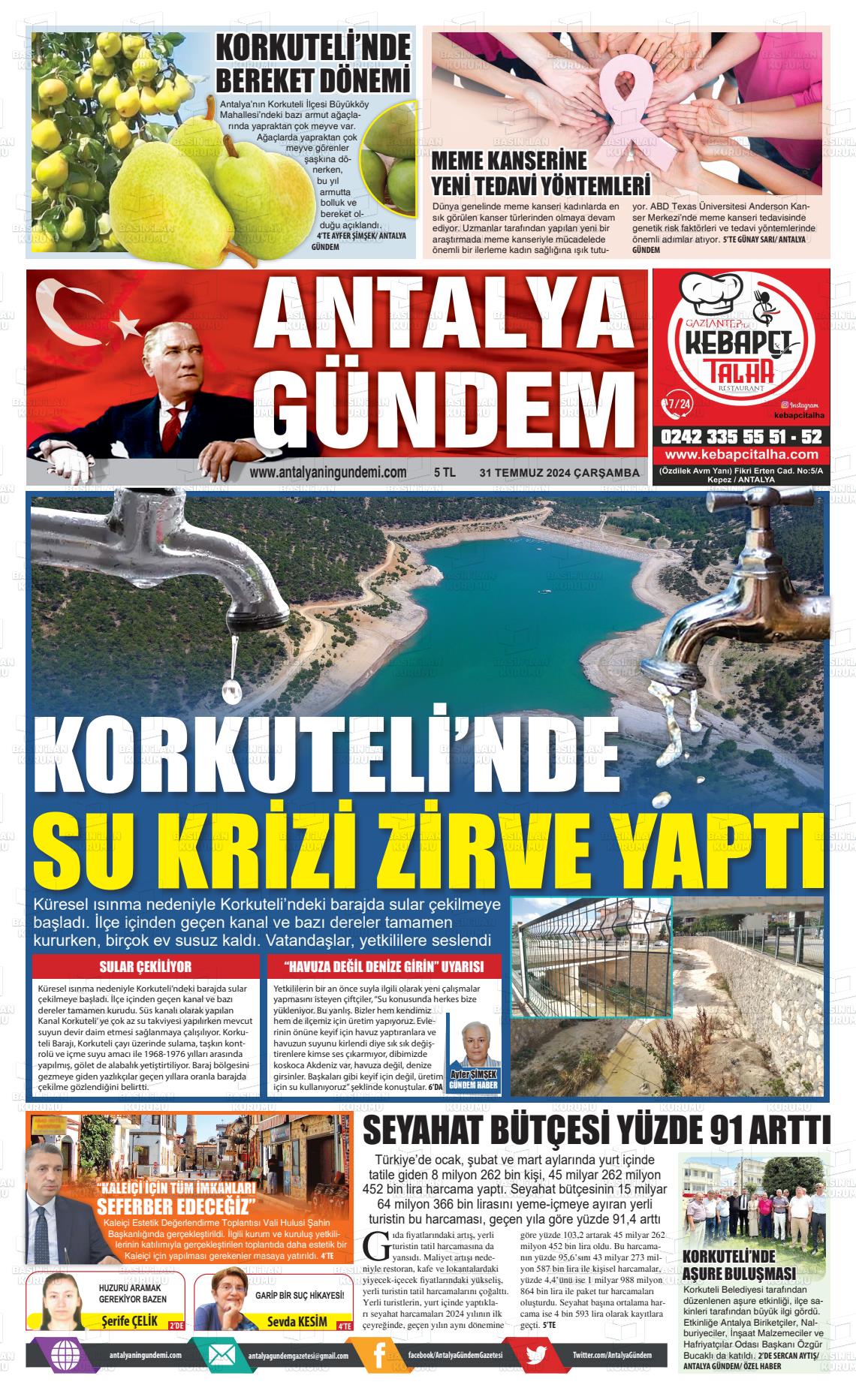 31 Temmuz 2024 Antalya'nın Gündemi Gazete Manşeti