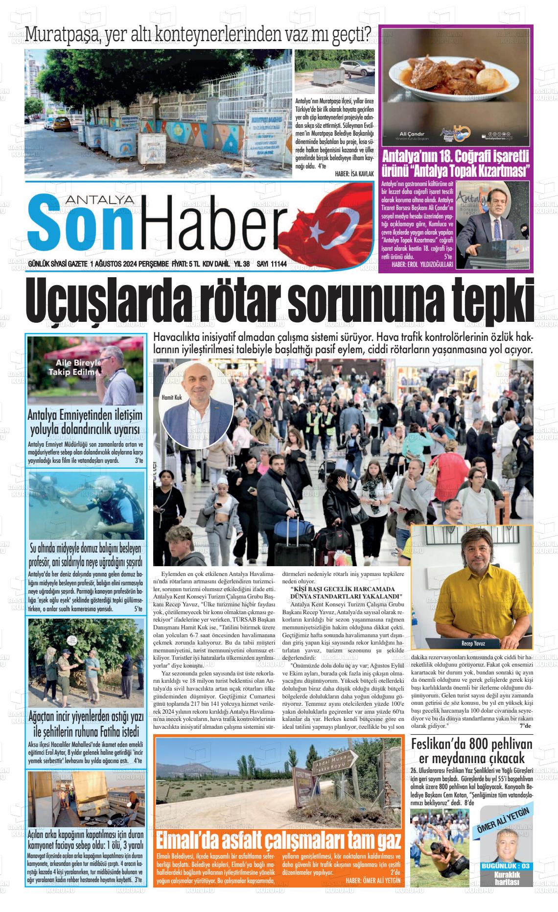 01 Ağustos 2024 Antalya Son Haber Gazete Manşeti