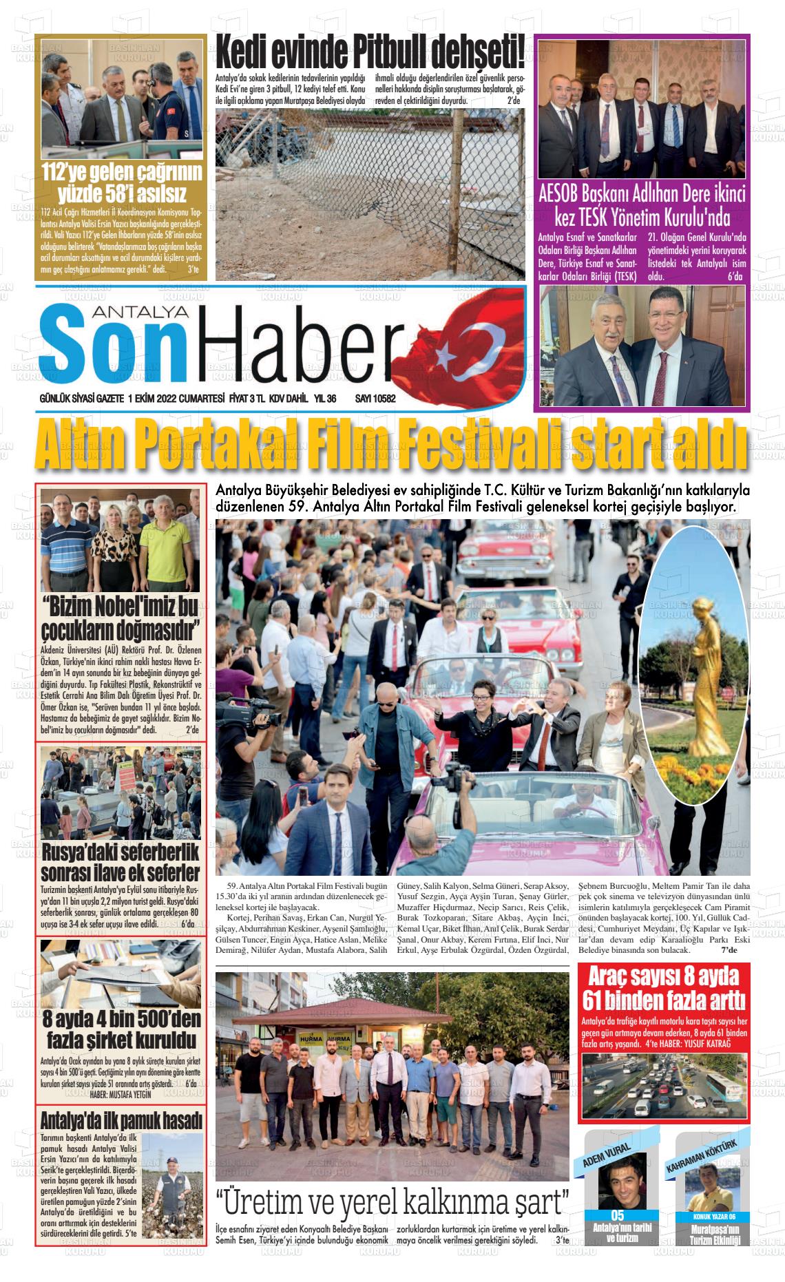 01 Ekim 2022 Antalya Son Haber Gazete Manşeti
