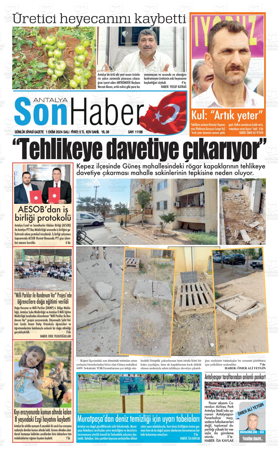 01 Ekim 2024 Antalya Son Haber Gazete Manşeti