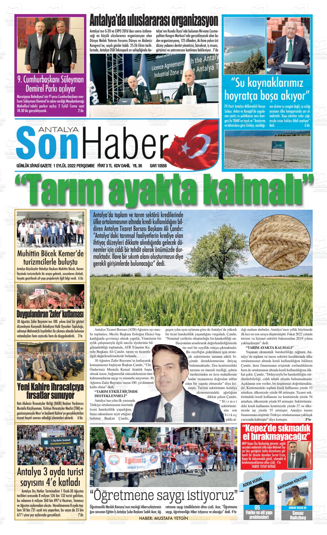 01 Eylül 2022 Antalya Son Haber Gazete Manşeti