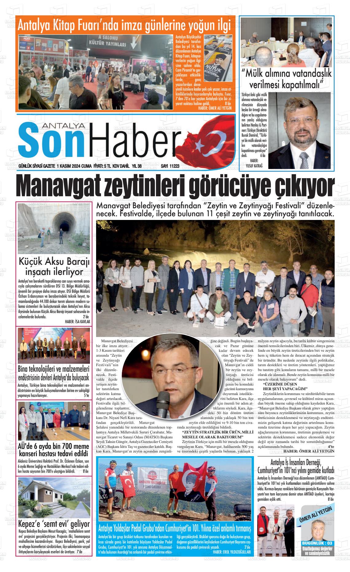 01 Kasım 2024 Antalya Son Haber Gazete Manşeti