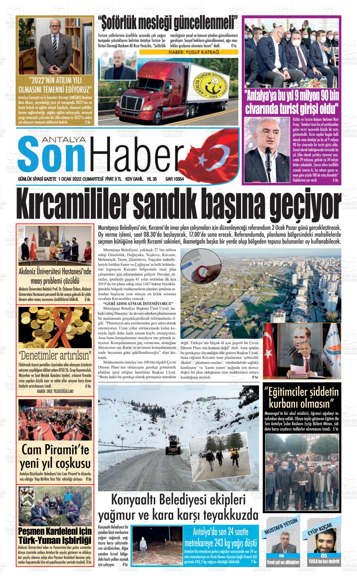 01 Ocak 2022 Antalya Son Haber Gazete Manşeti