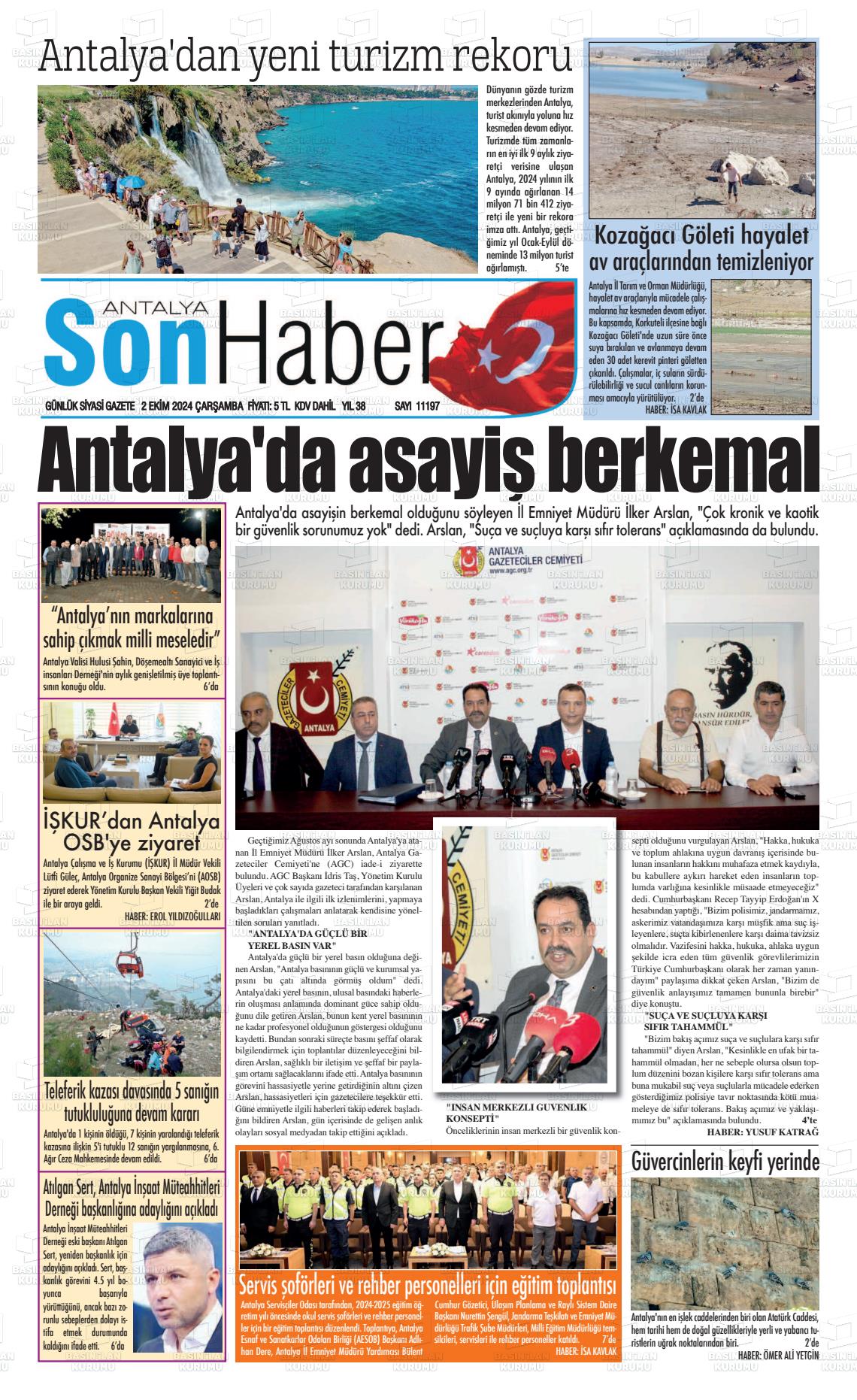 02 Ekim 2024 Antalya Son Haber Gazete Manşeti