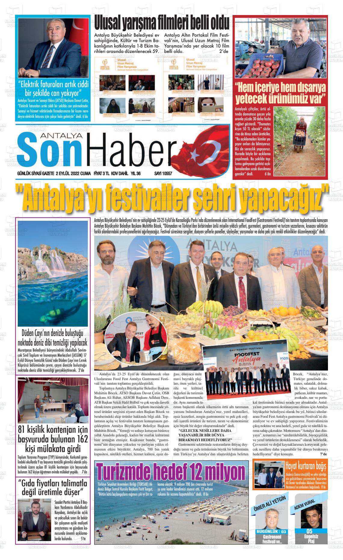 02 Eylül 2022 Antalya Son Haber Gazete Manşeti