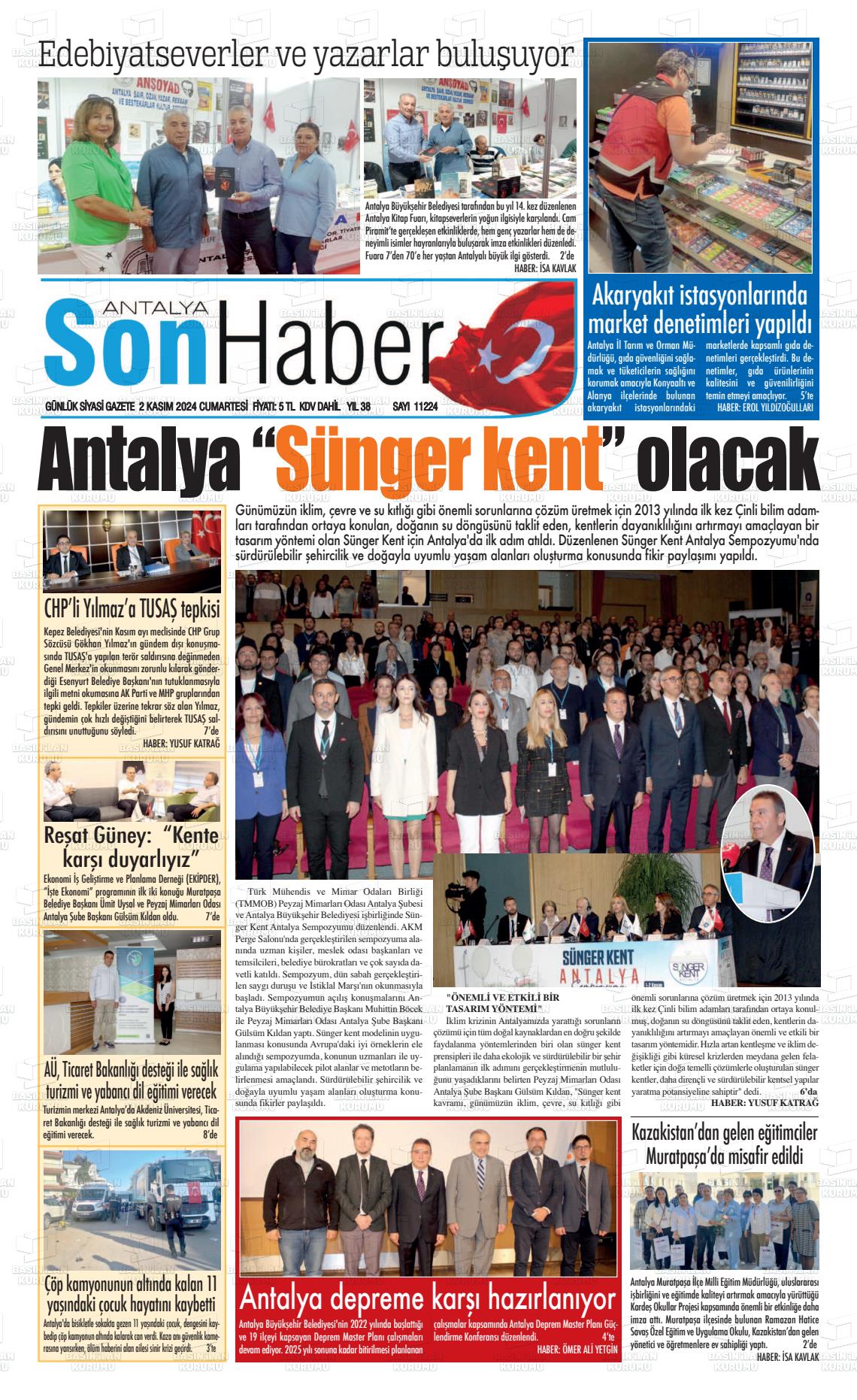 02 Kasım 2024 Antalya Son Haber Gazete Manşeti