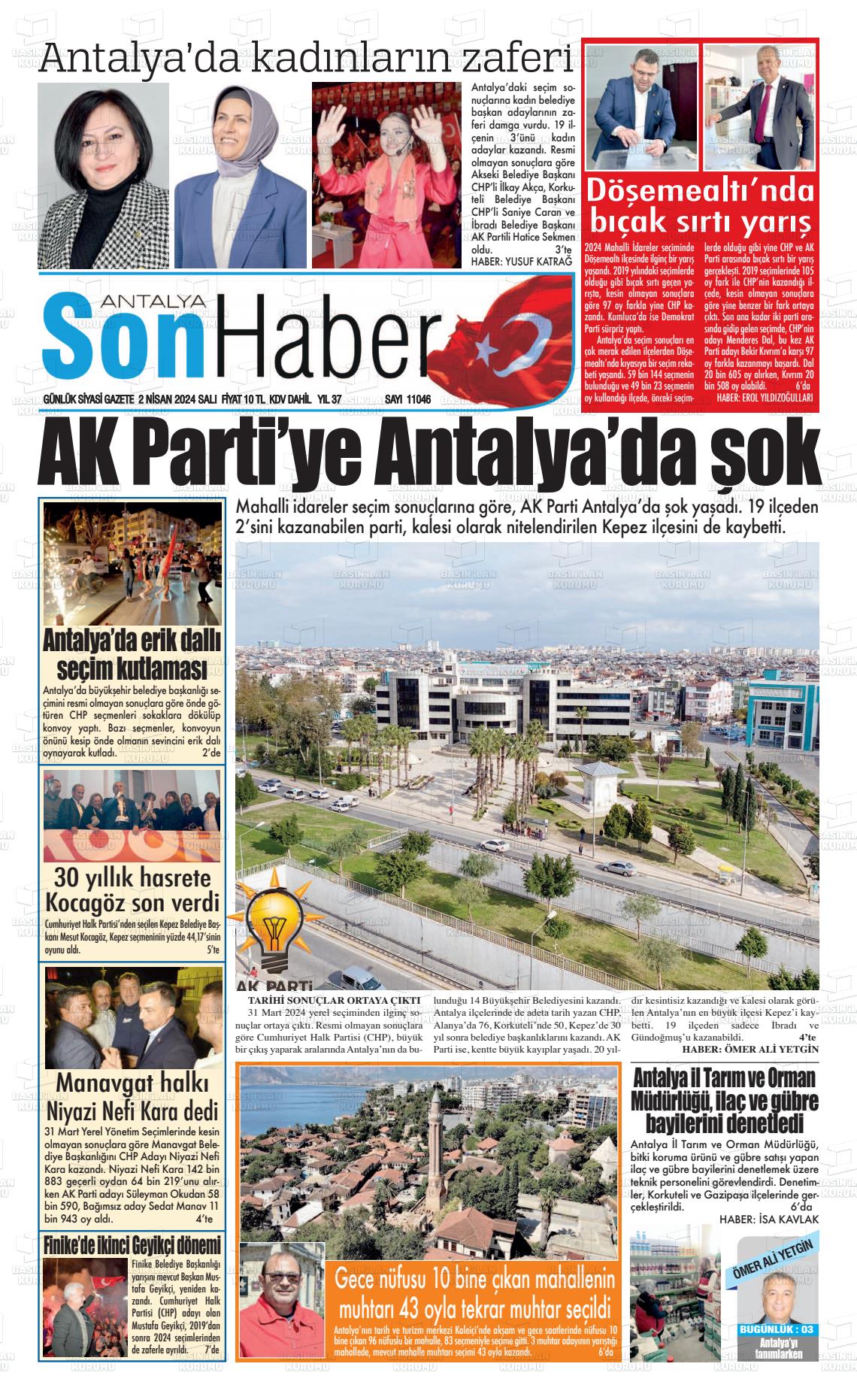 02 Nisan 2024 Antalya Son Haber Gazete Manşeti