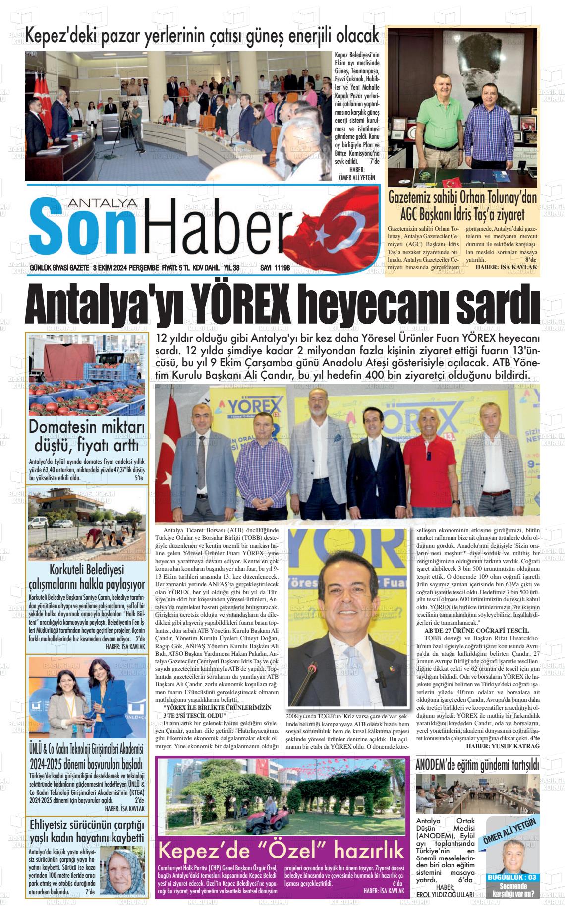 03 Ekim 2024 Antalya Son Haber Gazete Manşeti