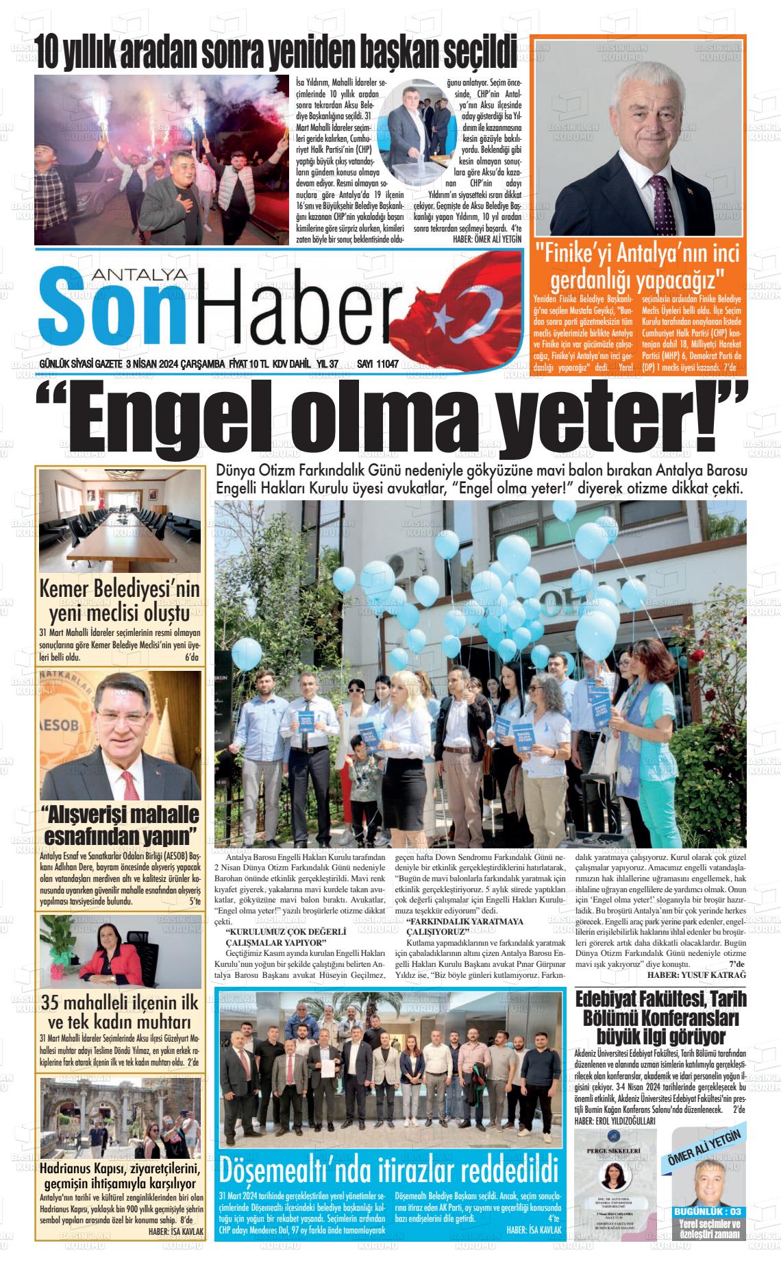 03 Nisan 2024 Antalya Son Haber Gazete Manşeti