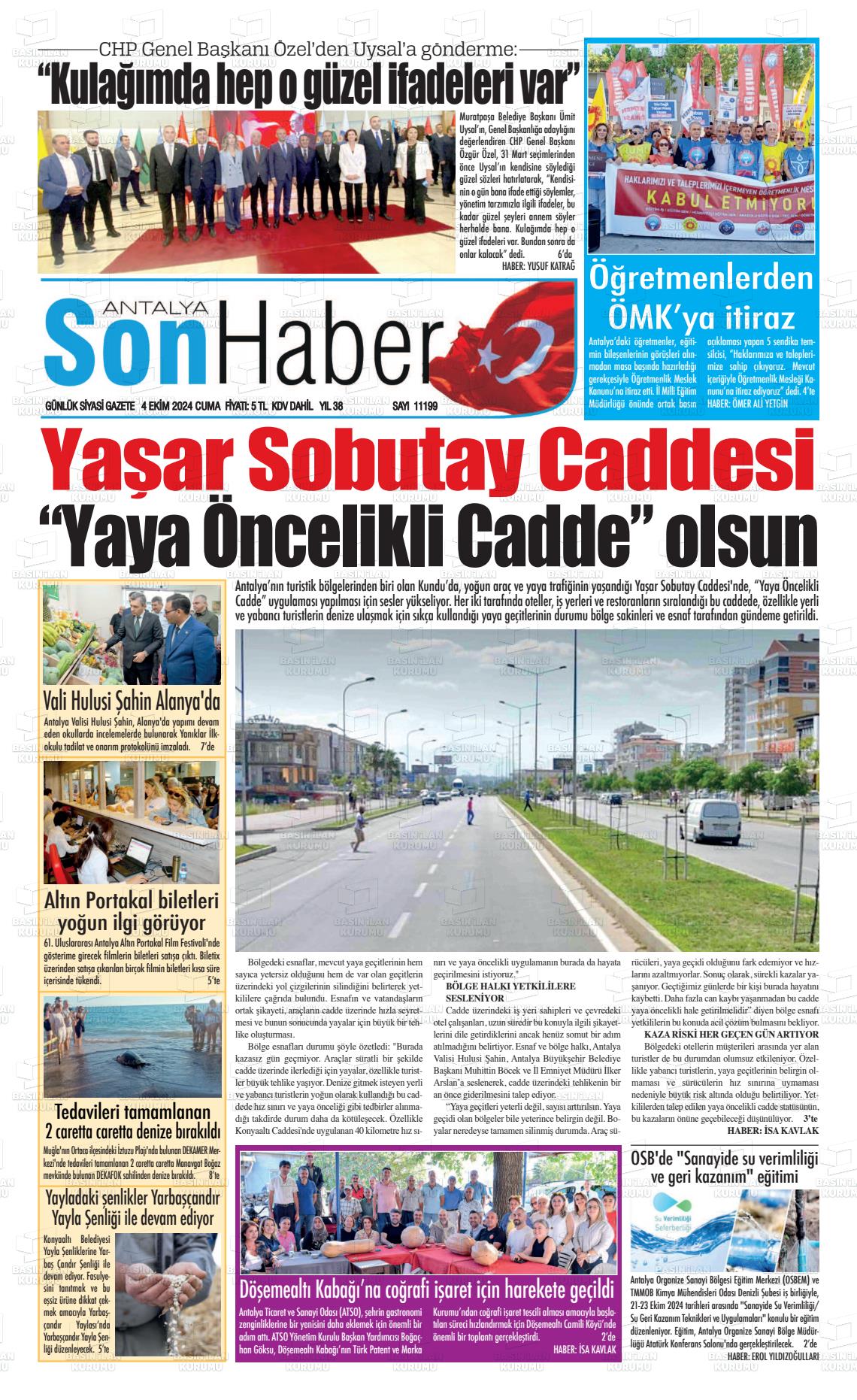 04 Ekim 2024 Antalya Son Haber Gazete Manşeti