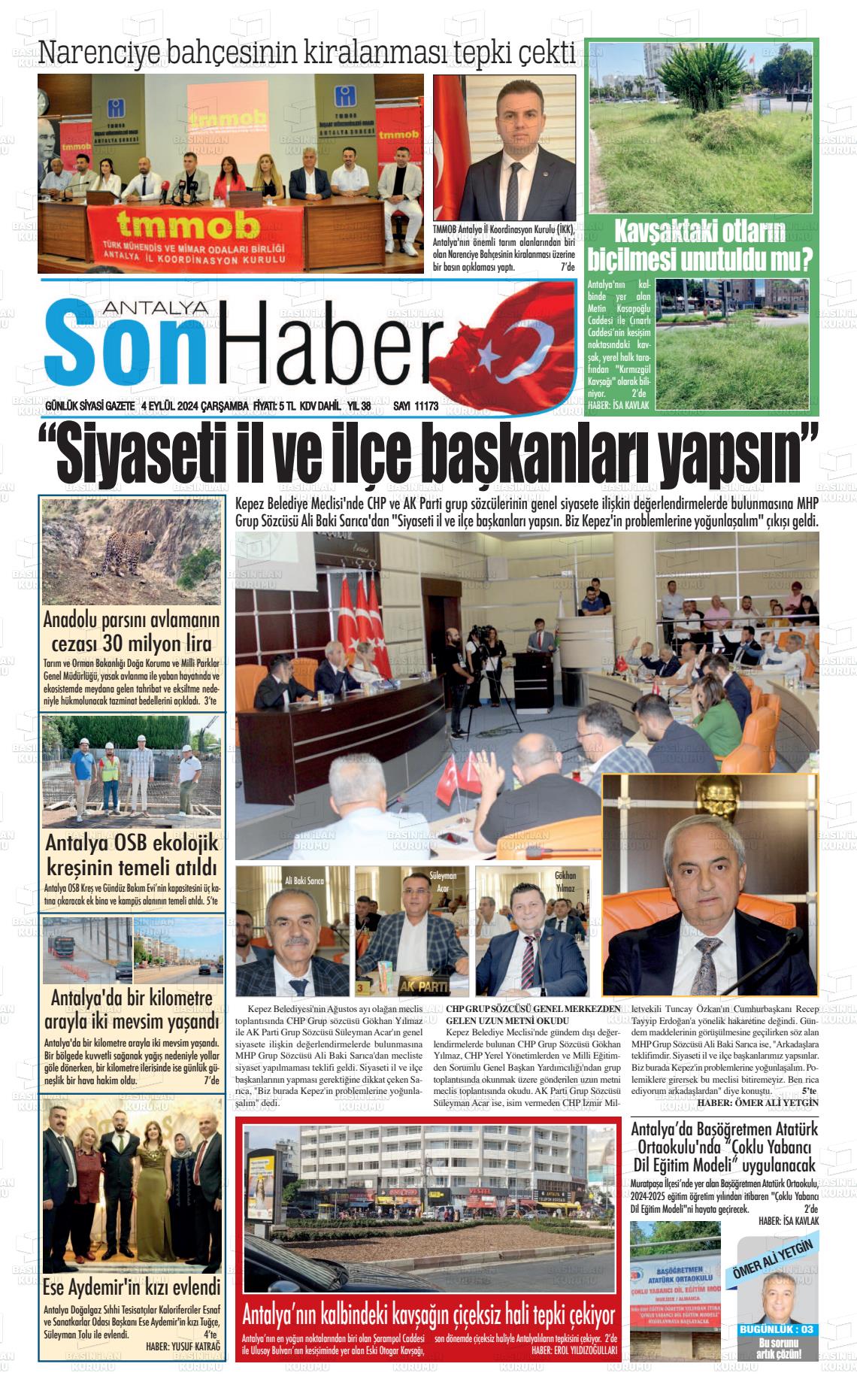 04 Eylül 2024 Antalya Son Haber Gazete Manşeti