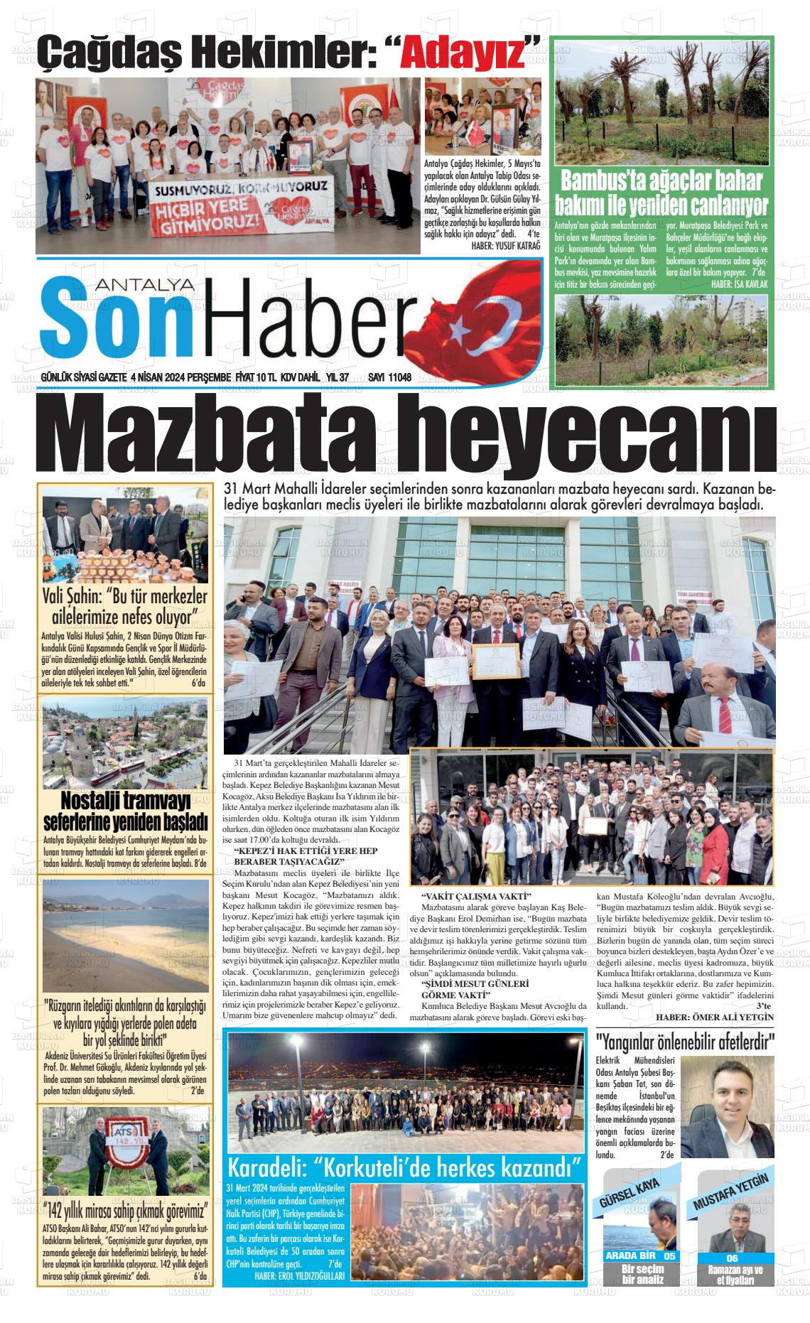 04 Nisan 2024 Antalya Son Haber Gazete Manşeti