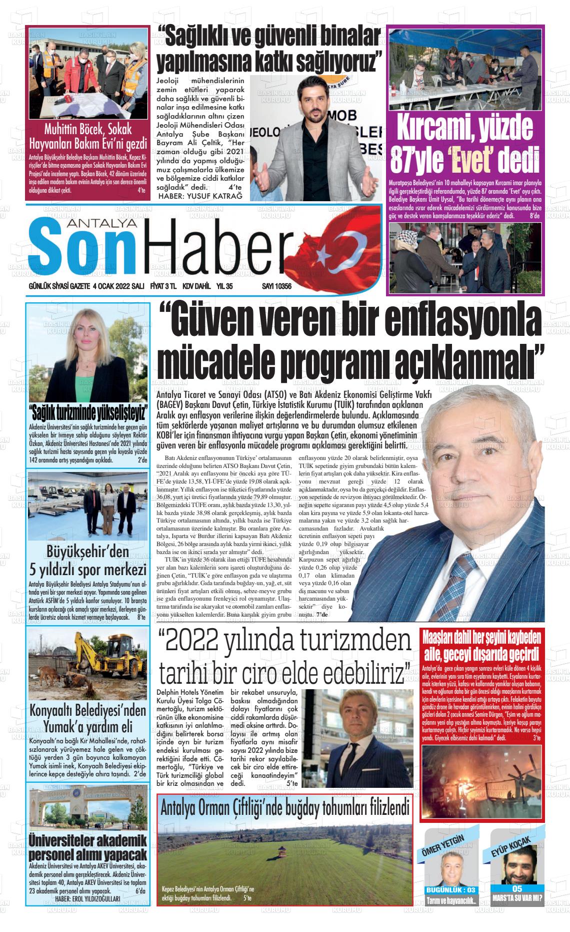 04 Ocak 2022 Antalya Son Haber Gazete Manşeti