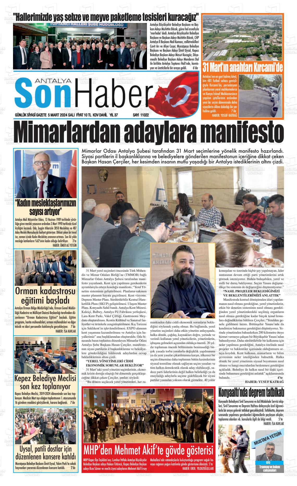 07 Mart 2024 Antalya Son Haber Gazete Manşeti