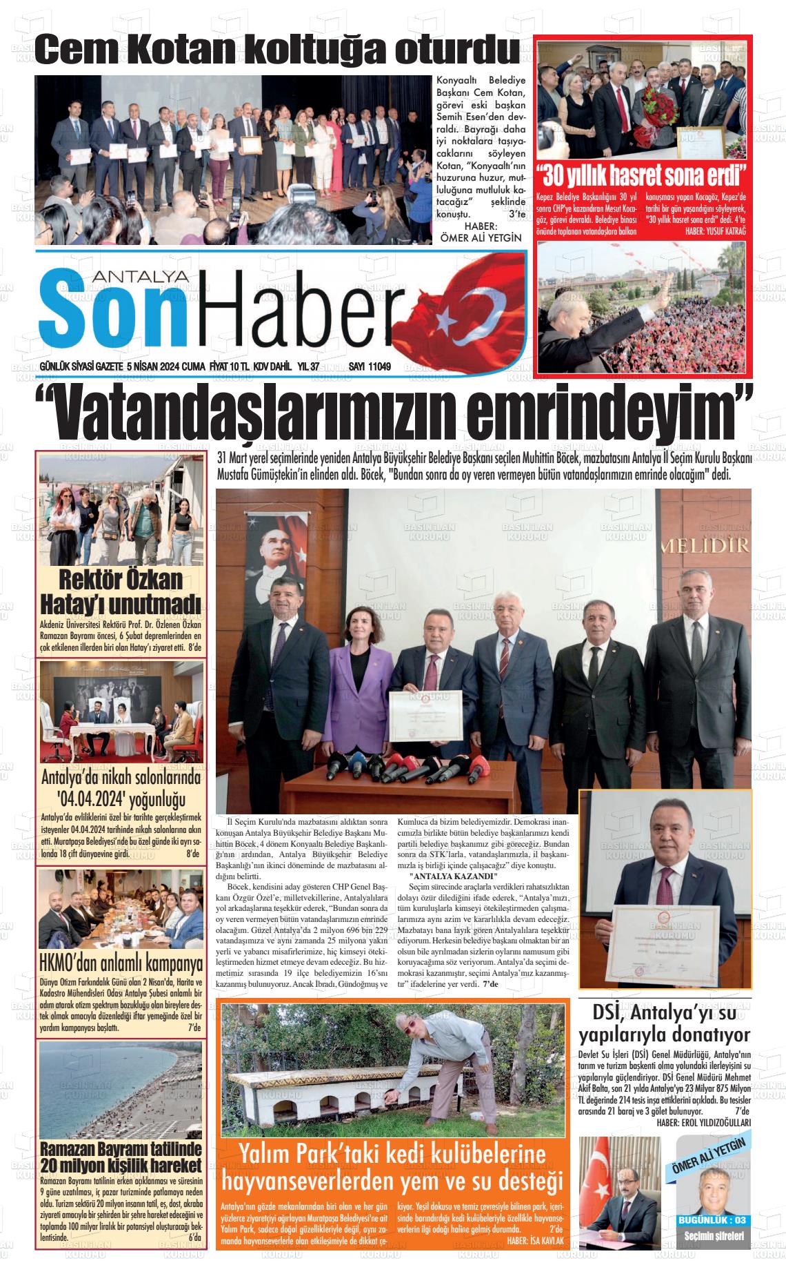 05 Nisan 2024 Antalya Son Haber Gazete Manşeti