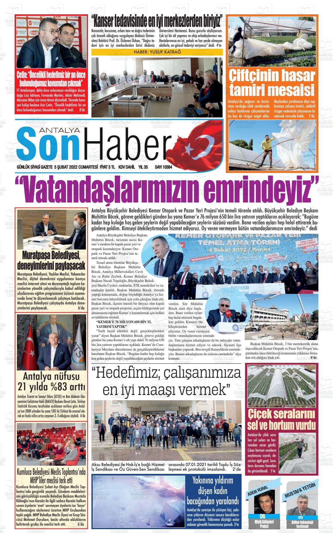 05 Şubat 2022 Antalya Son Haber Gazete Manşeti