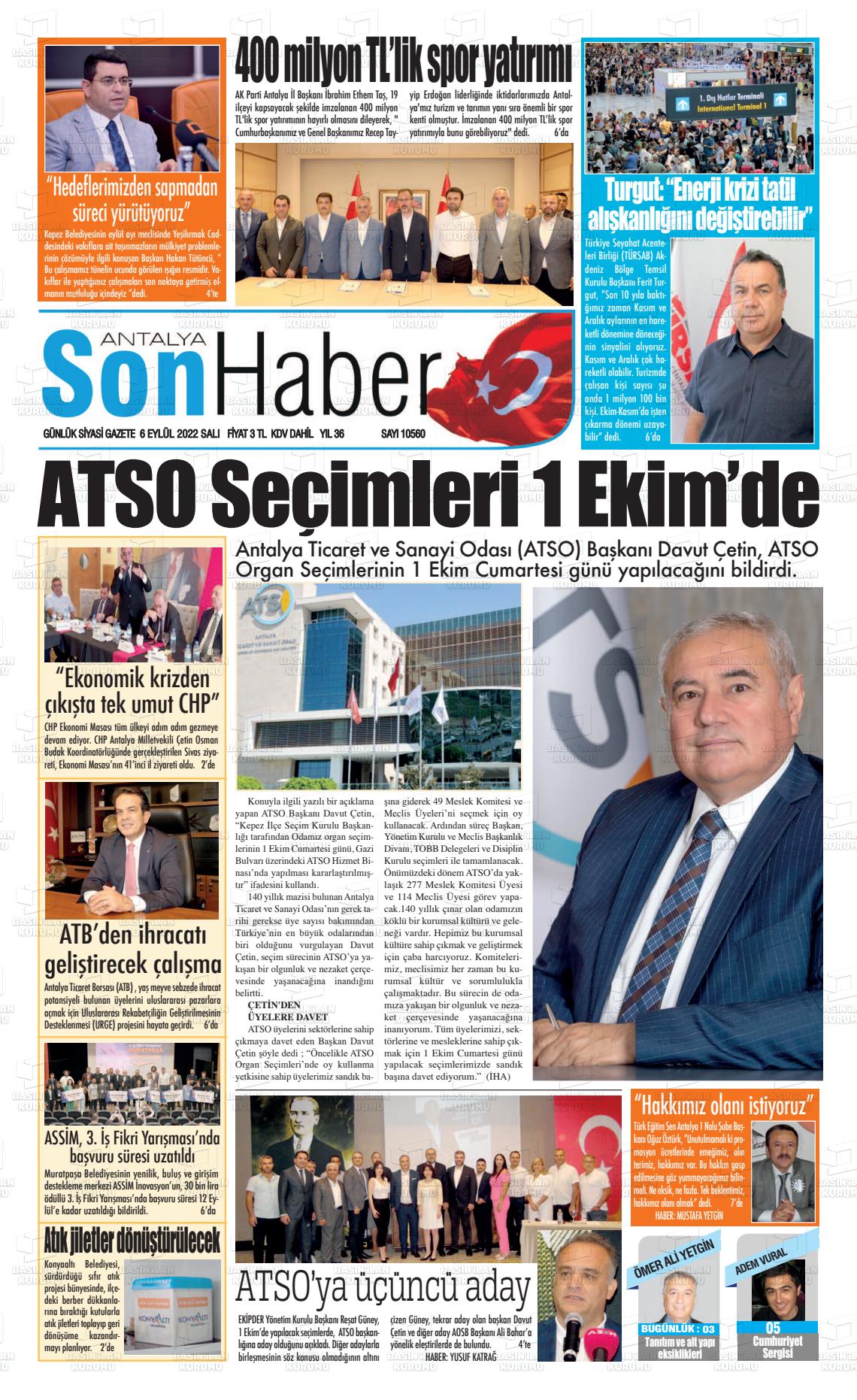 06 Eylül 2022 Antalya Son Haber Gazete Manşeti