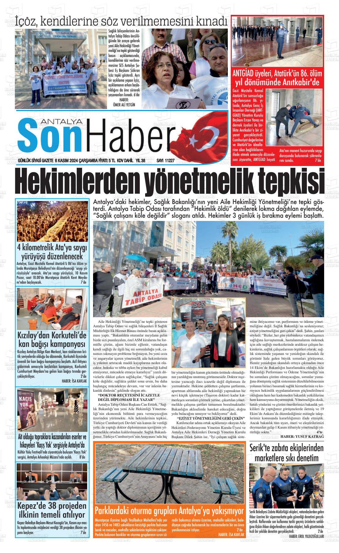 06 Kasım 2024 Antalya Son Haber Gazete Manşeti