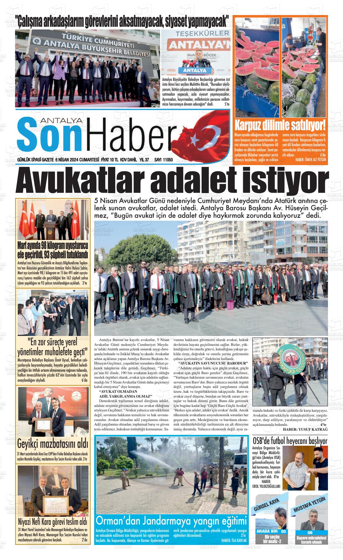 06 Nisan 2024 Antalya Son Haber Gazete Manşeti