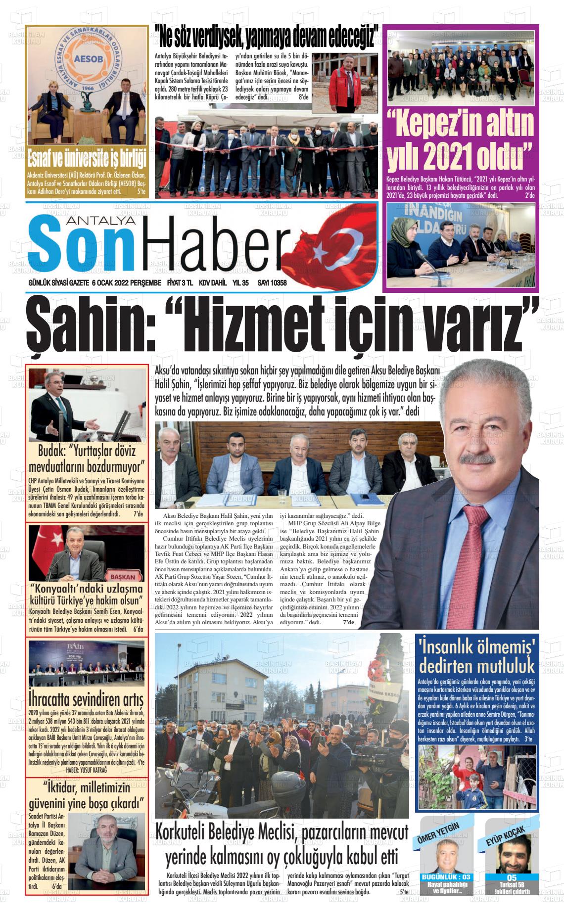 06 Ocak 2022 Antalya Son Haber Gazete Manşeti