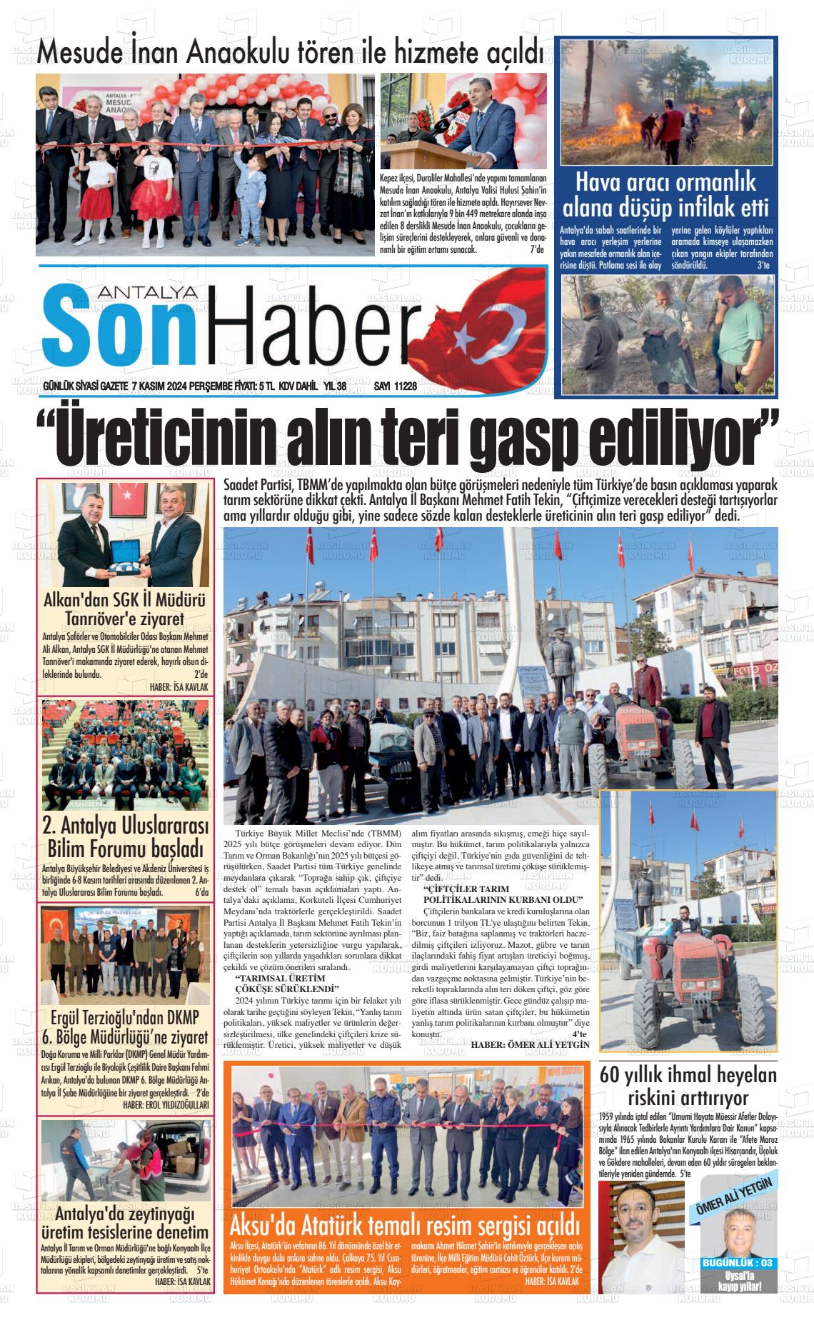 07 Kasım 2024 Antalya Son Haber Gazete Manşeti