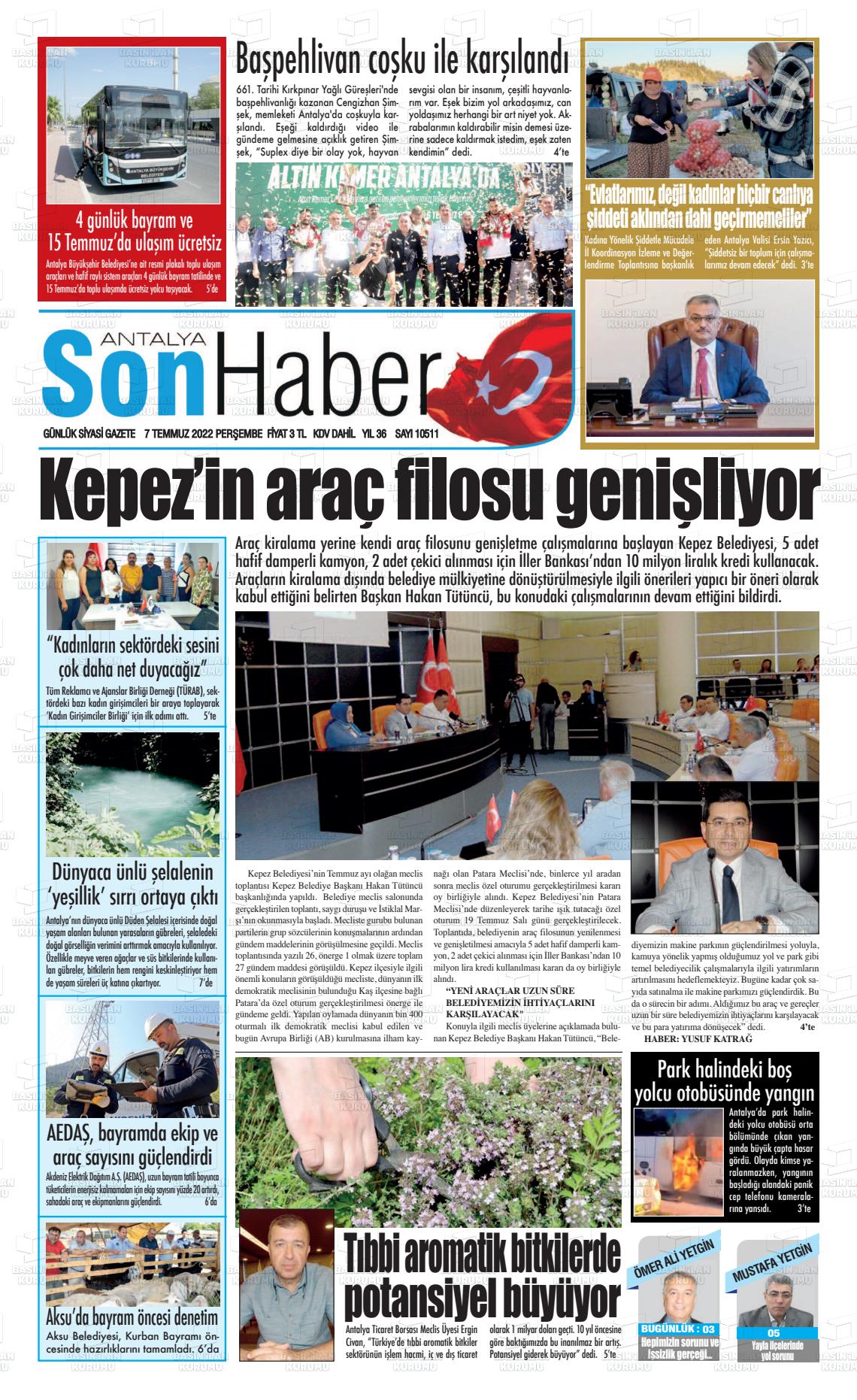 07 Temmuz 2022 Antalya Son Haber Gazete Manşeti