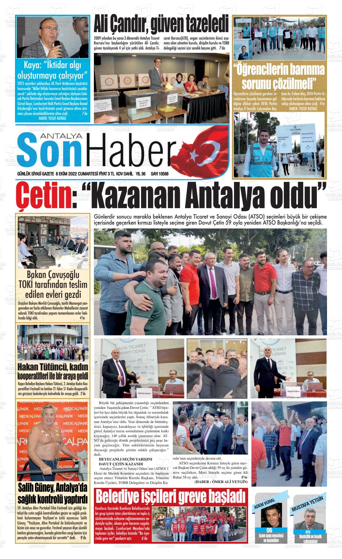 08 Ekim 2022 Antalya Son Haber Gazete Manşeti