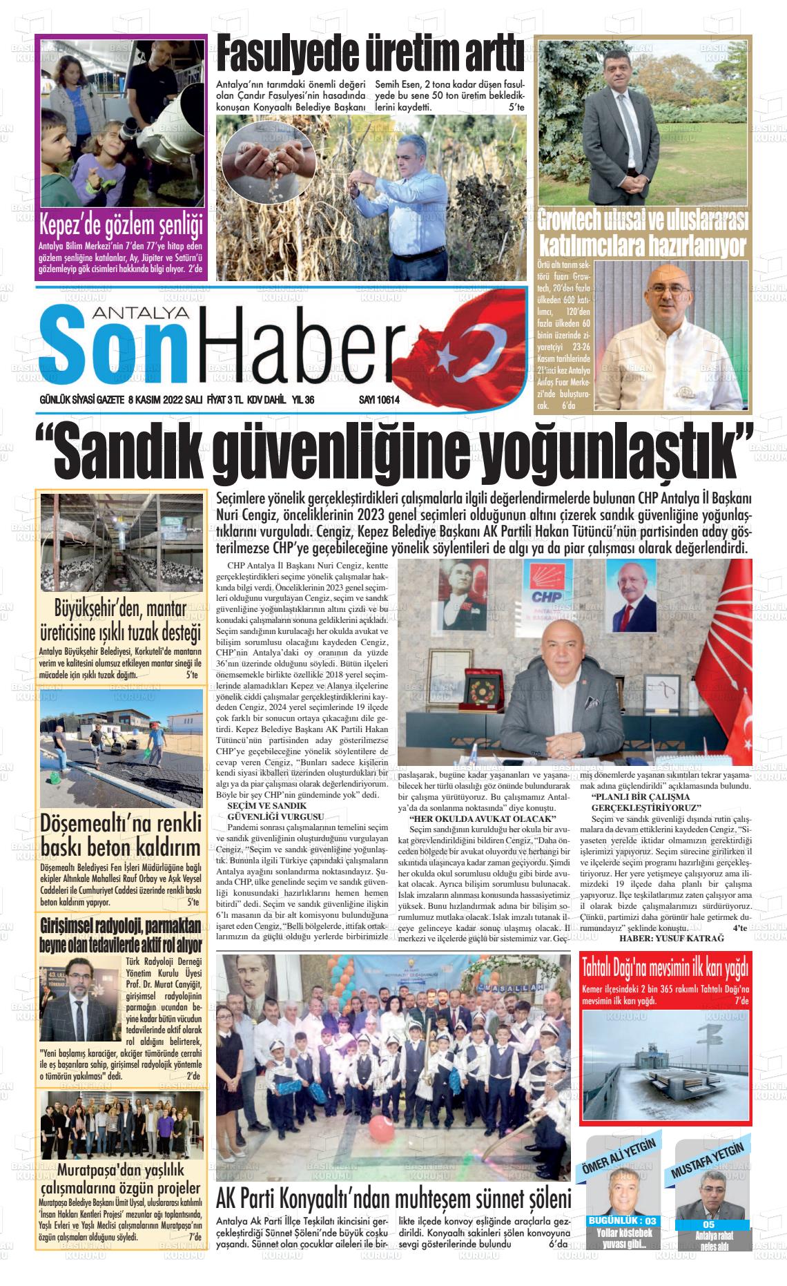 09 Kasım 2022 Antalya Son Haber Gazete Manşeti