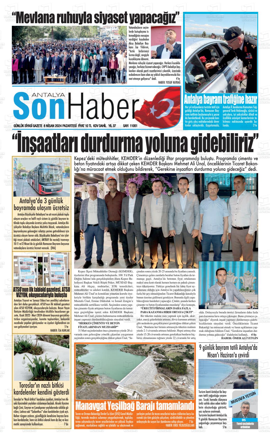 08 Nisan 2024 Antalya Son Haber Gazete Manşeti