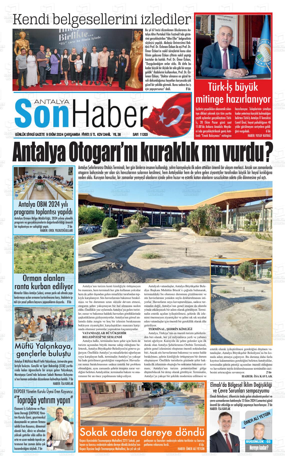 09 Ekim 2024 Antalya Son Haber Gazete Manşeti