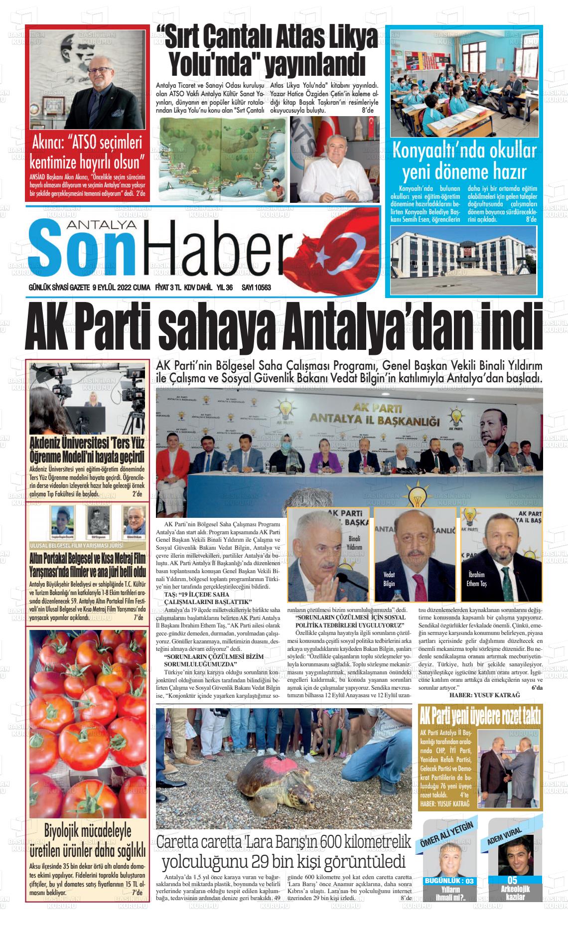 09 Eylül 2022 Antalya Son Haber Gazete Manşeti