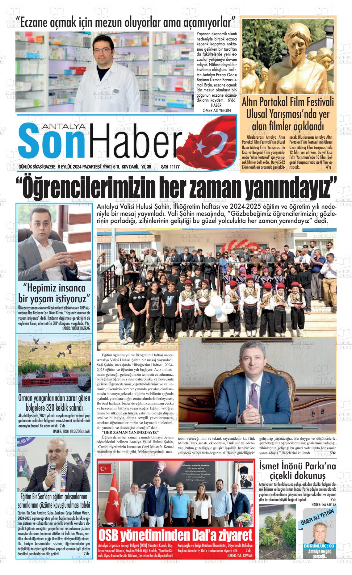 09 Eylül 2024 Antalya Son Haber Gazete Manşeti