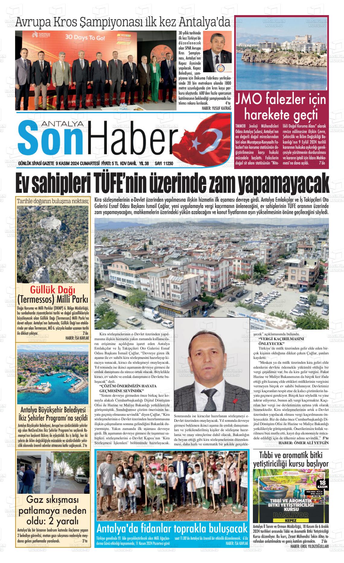 09 Kasım 2024 Antalya Son Haber Gazete Manşeti