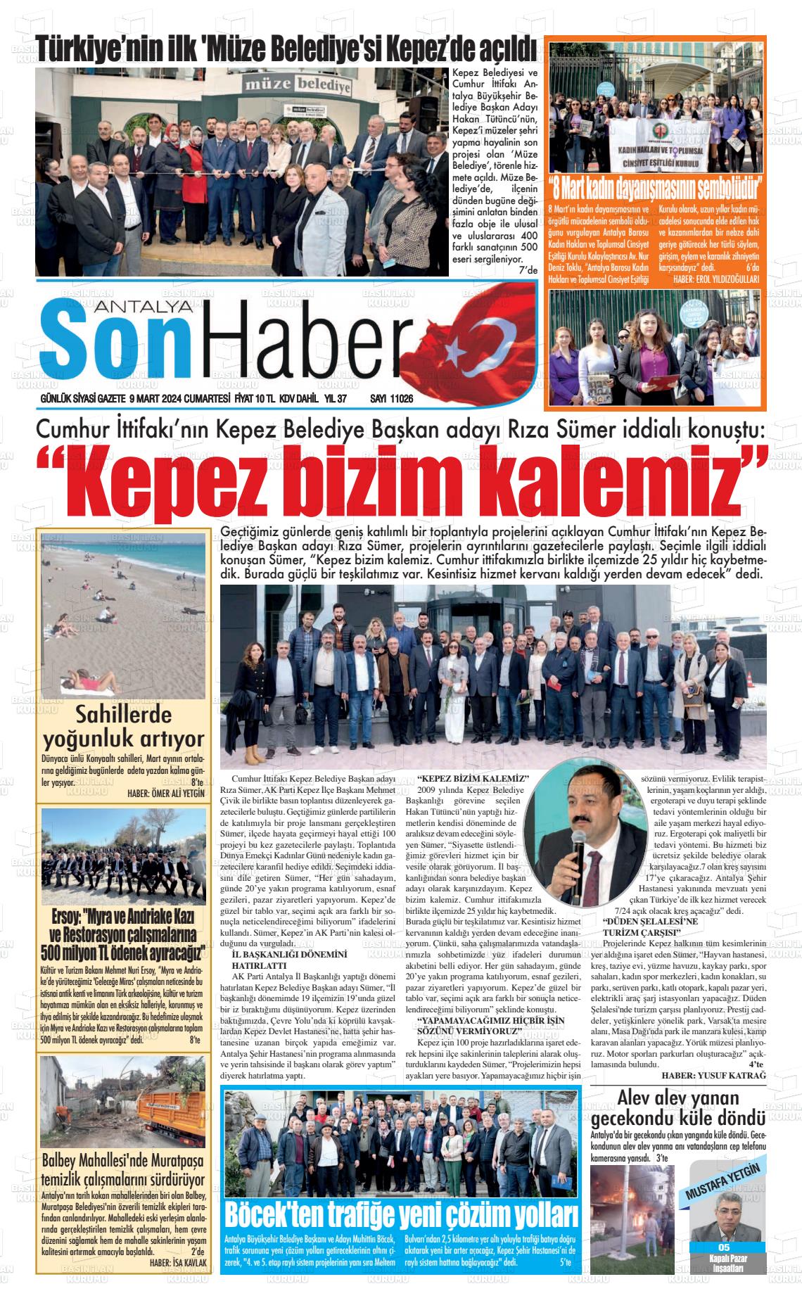 09 Mart 2024 Antalya Son Haber Gazete Manşeti