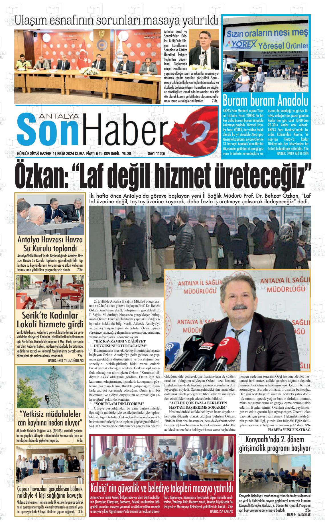 11 Ekim 2024 Antalya Son Haber Gazete Manşeti