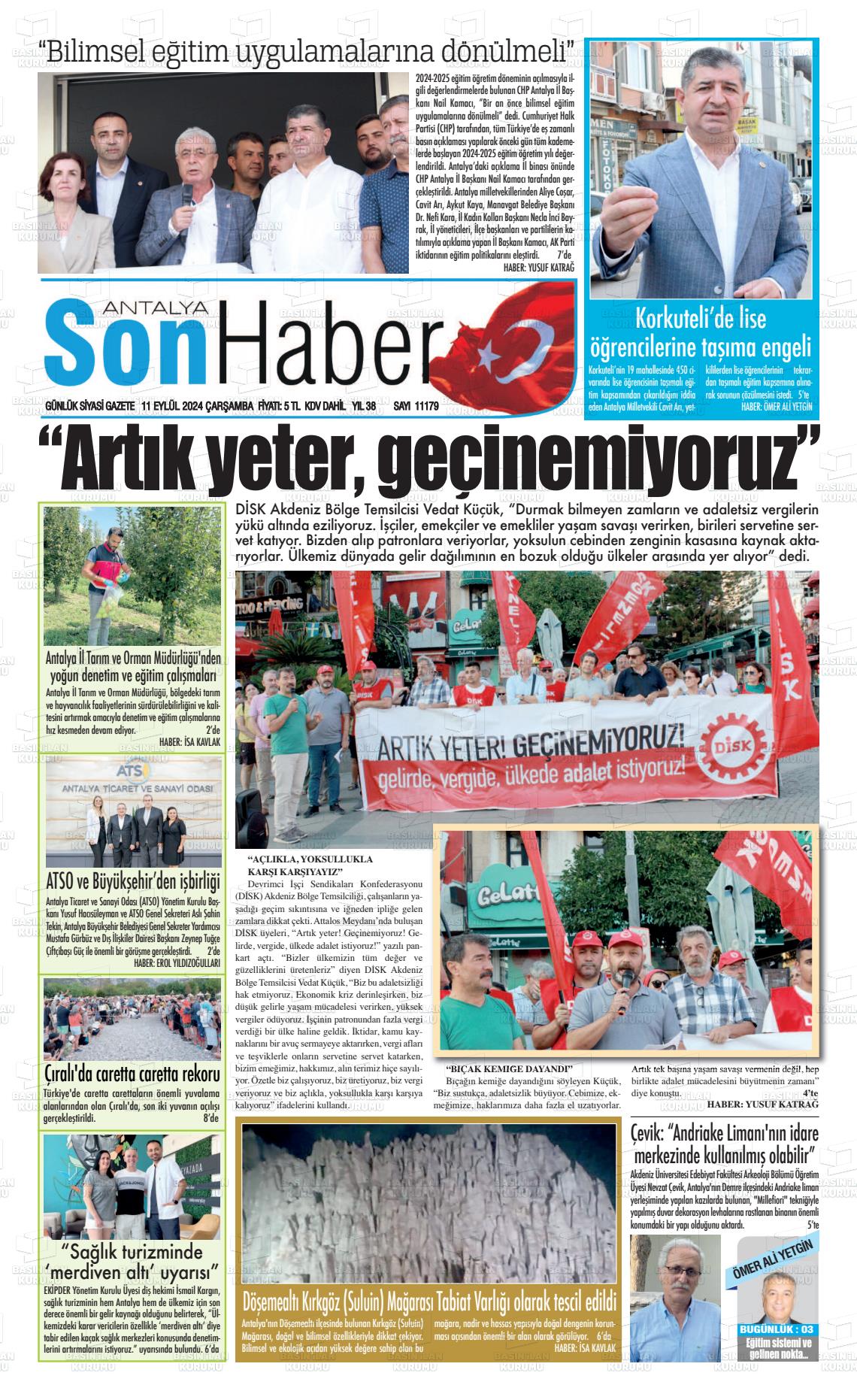 11 Eylül 2024 Antalya Son Haber Gazete Manşeti