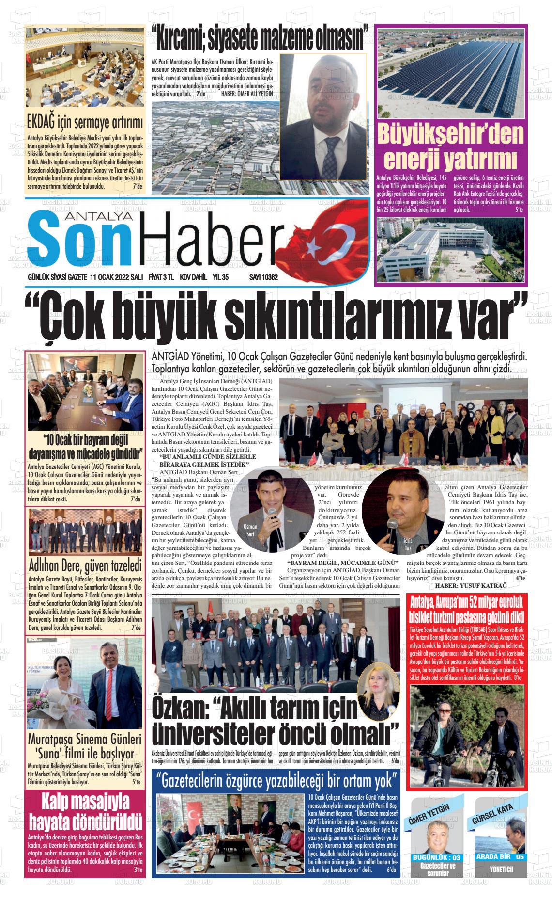 11 Ocak 2022 Antalya Son Haber Gazete Manşeti