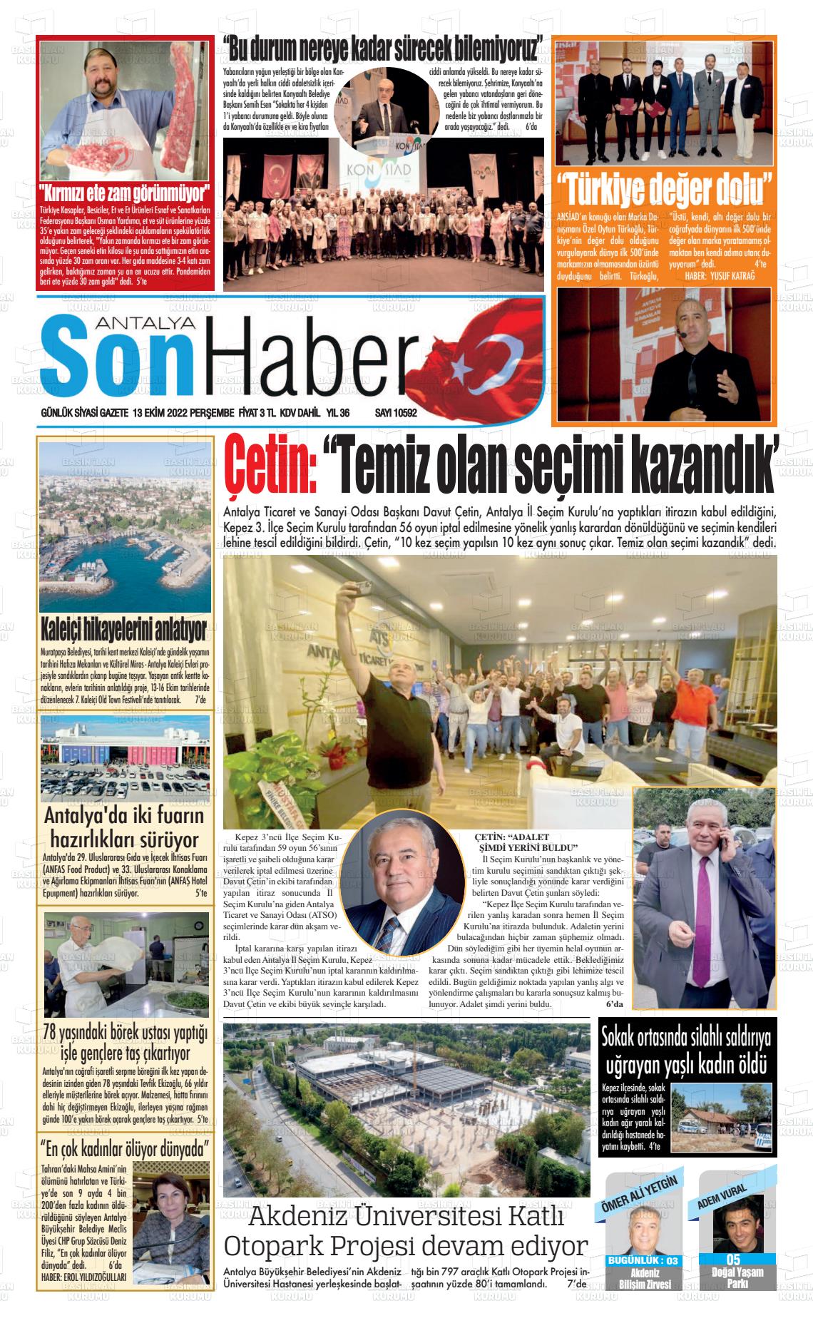 13 Ekim 2022 Antalya Son Haber Gazete Manşeti