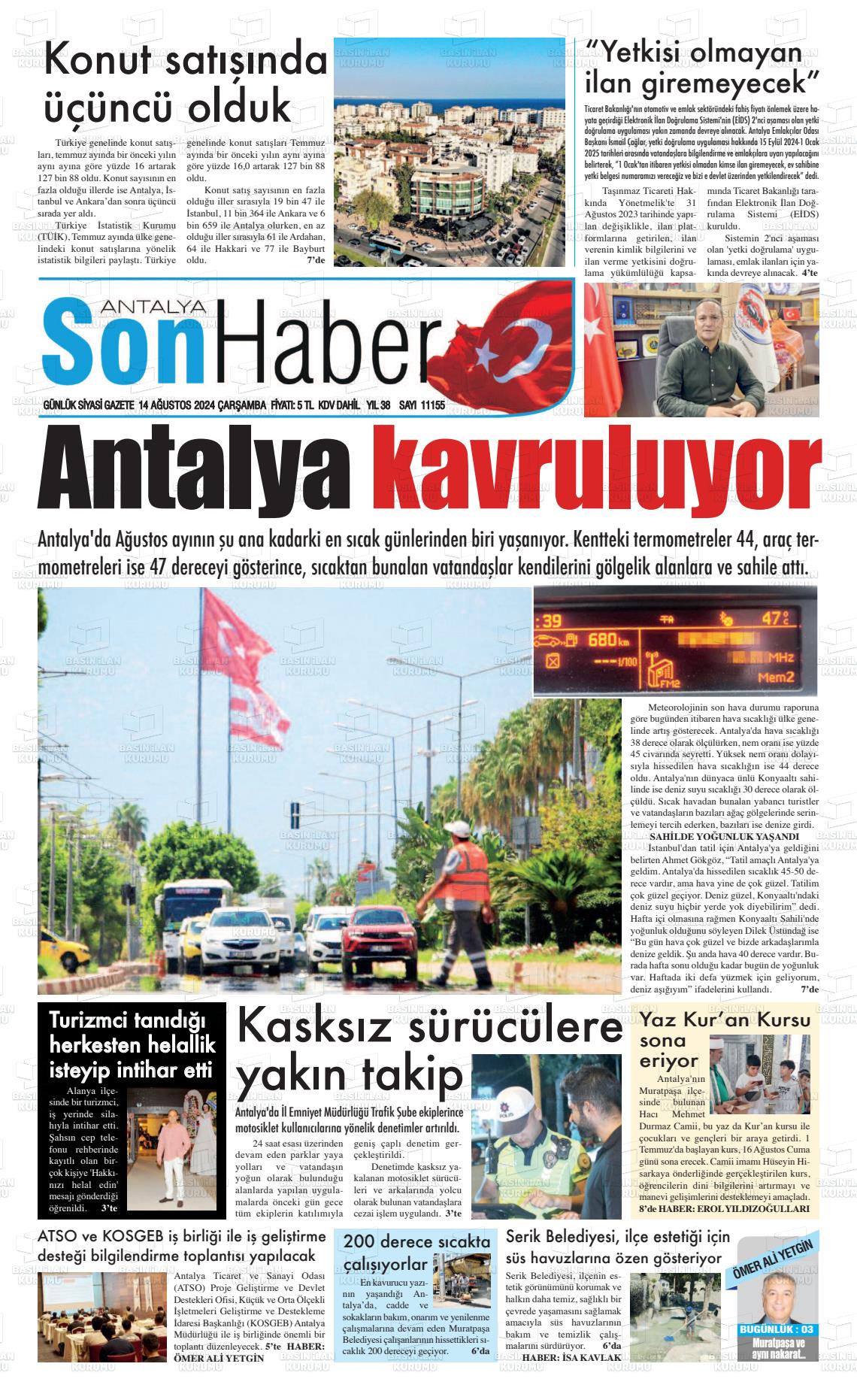 14 Ağustos 2024 Antalya Son Haber Gazete Manşeti