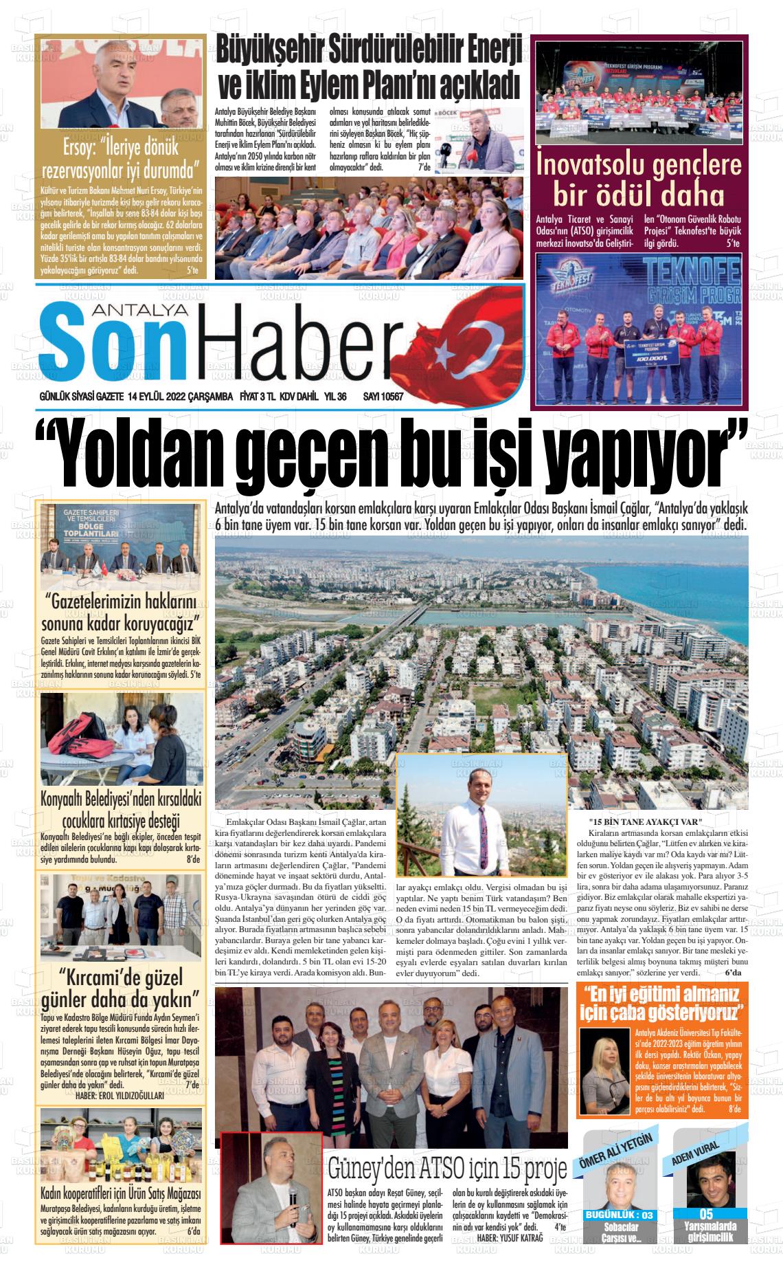 14 Eylül 2022 Antalya Son Haber Gazete Manşeti