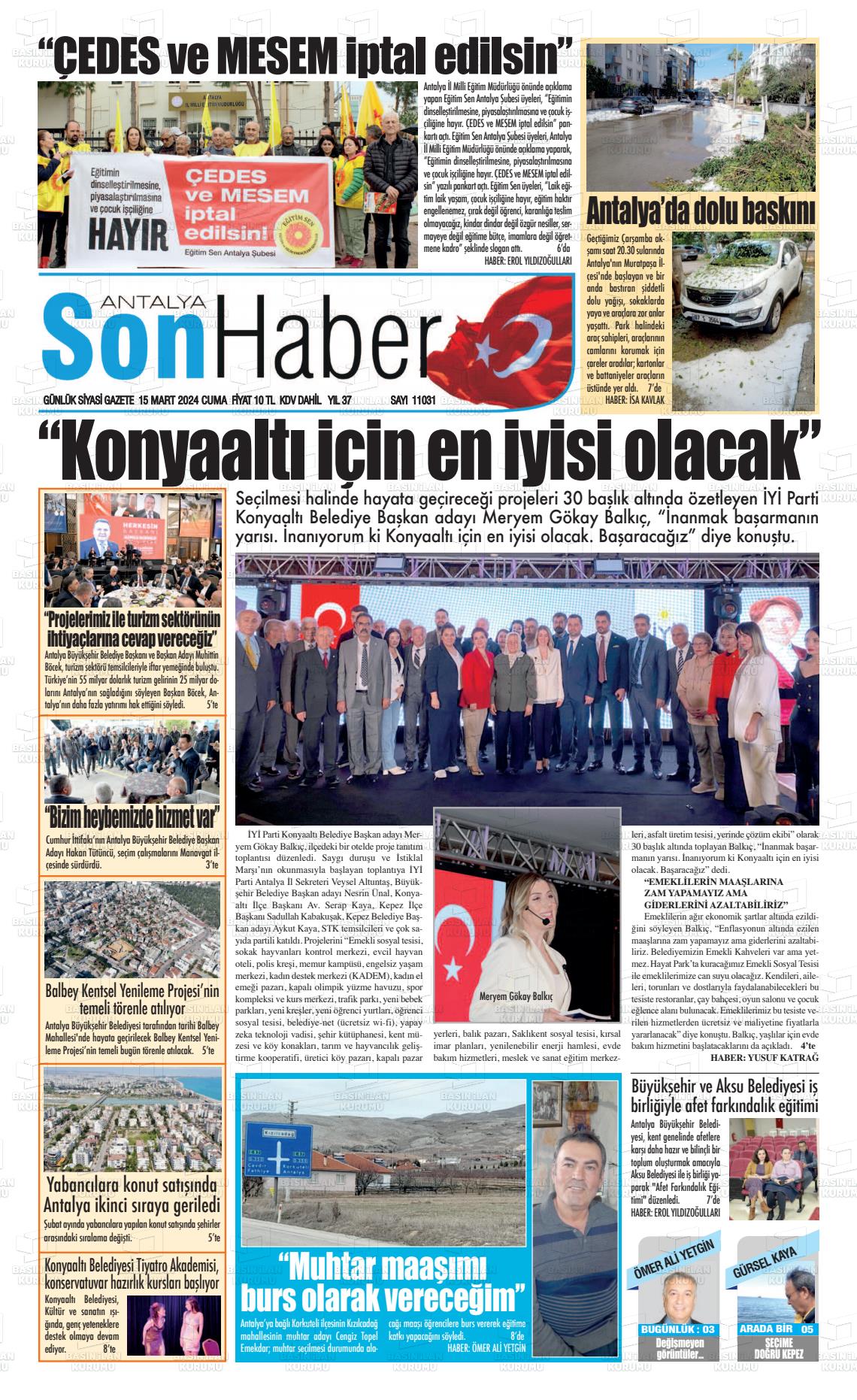 15 Mart 2024 Antalya Son Haber Gazete Manşeti