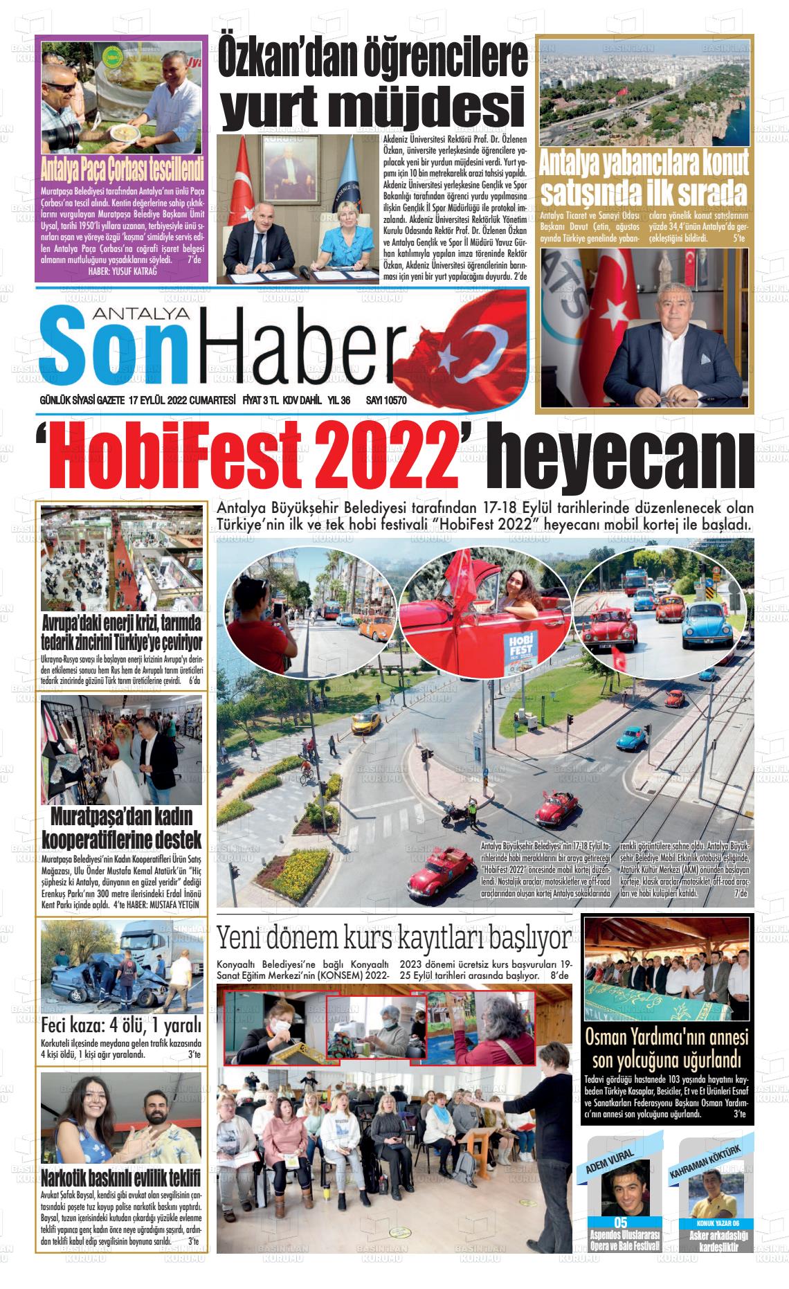 17 Eylül 2022 Antalya Son Haber Gazete Manşeti