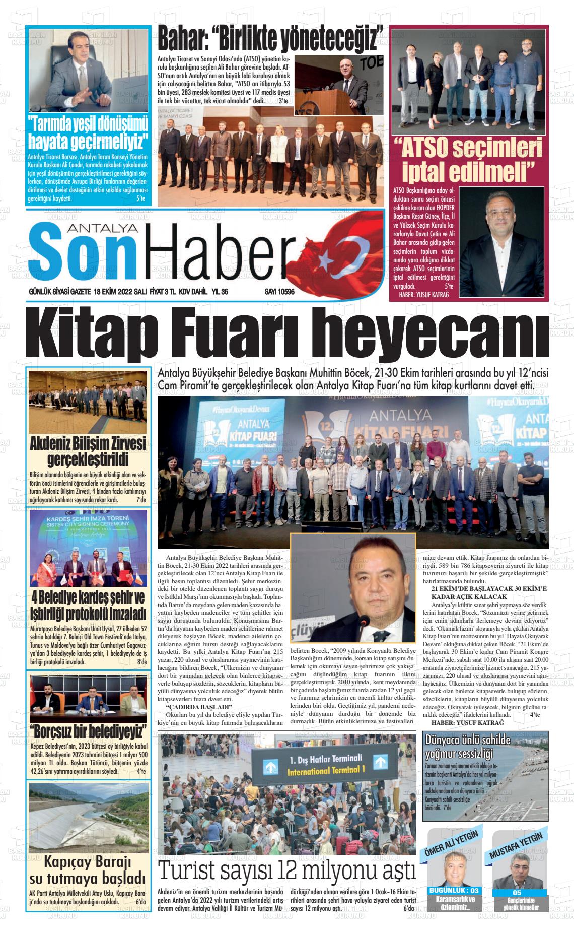 18 Ekim 2022 Antalya Son Haber Gazete Manşeti