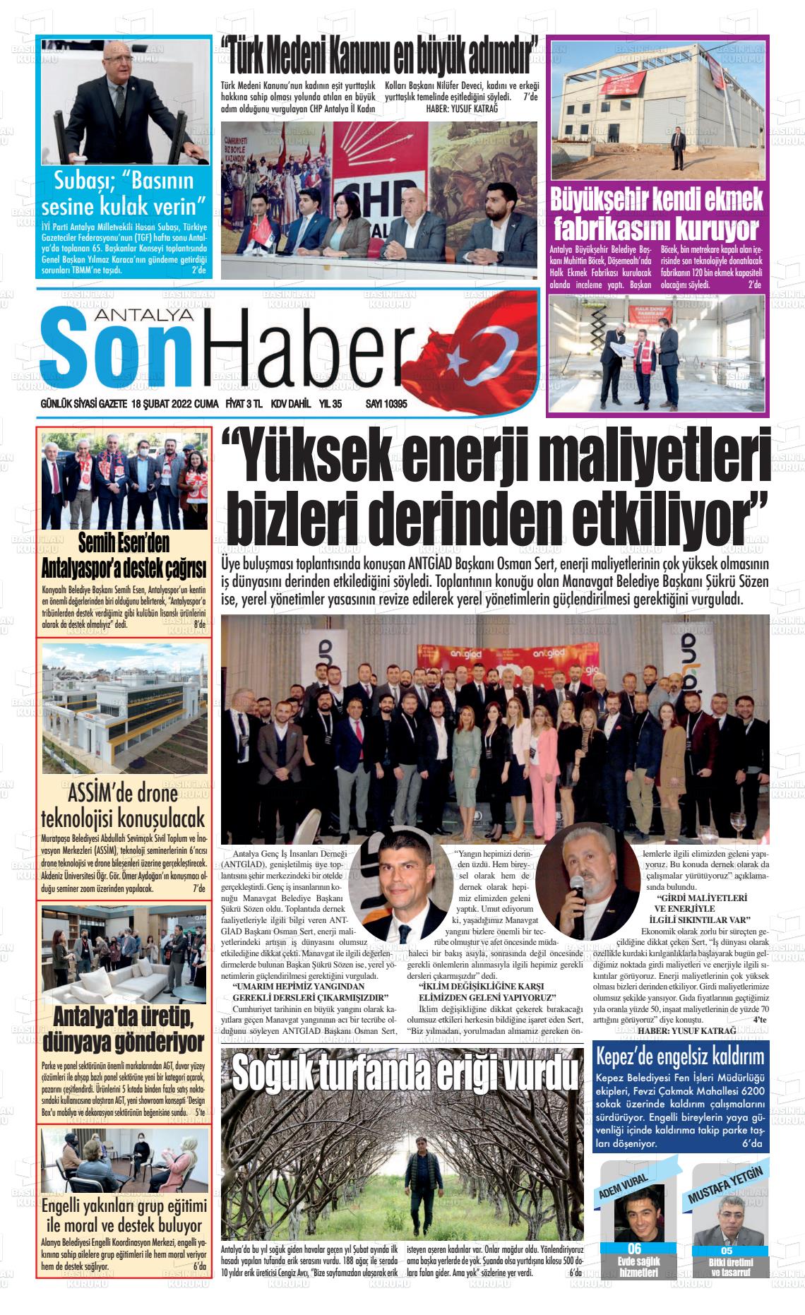 18 Şubat 2022 Antalya Son Haber Gazete Manşeti