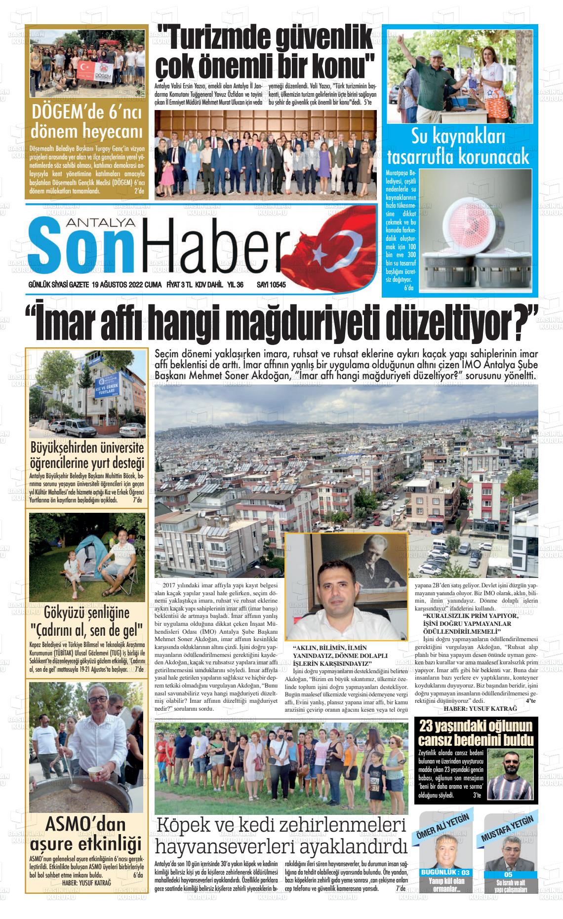 19 Ağustos 2022 Antalya Son Haber Gazete Manşeti