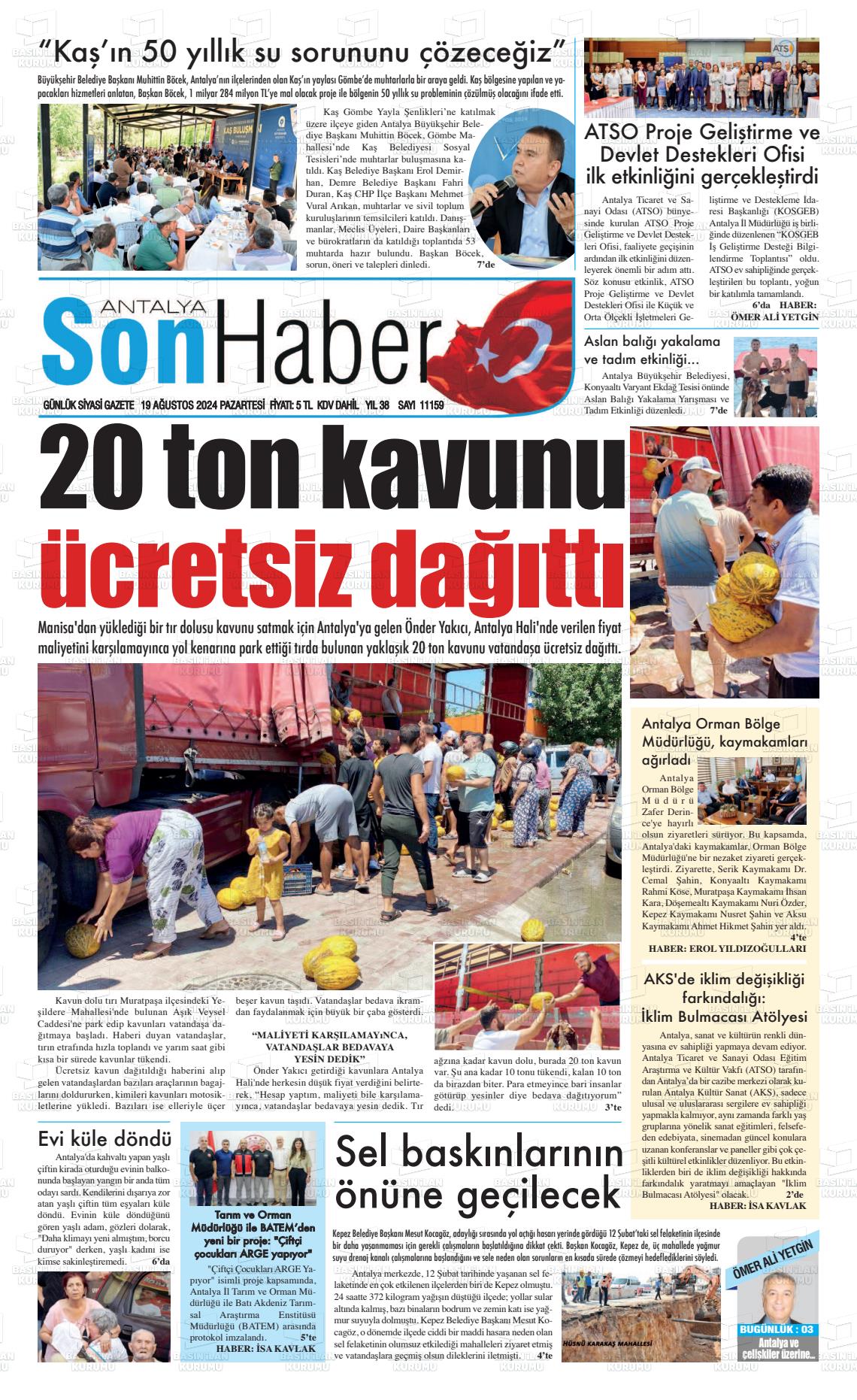 19 Ağustos 2024 Antalya Son Haber Gazete Manşeti