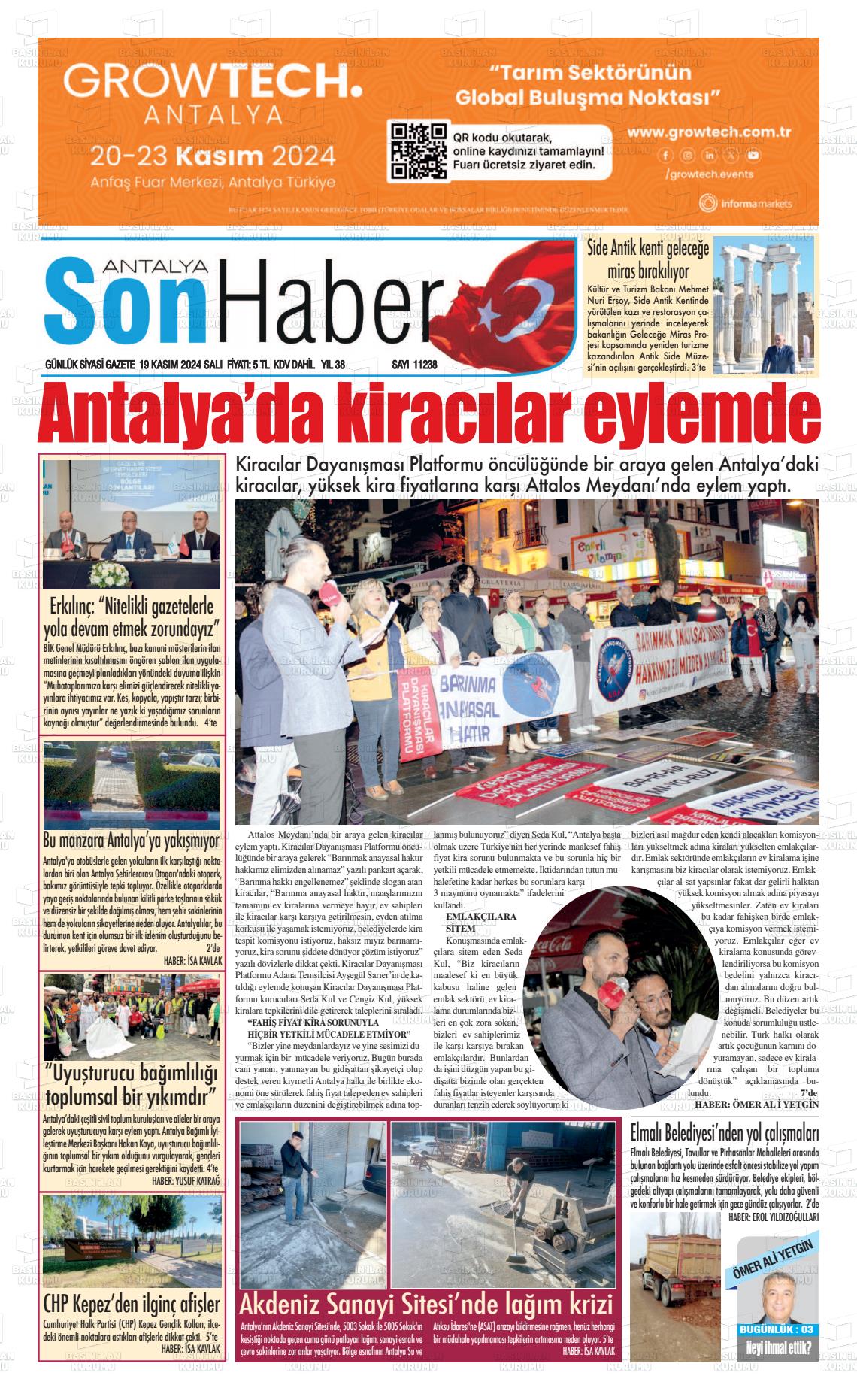 19 Kasım 2024 Antalya Son Haber Gazete Manşeti