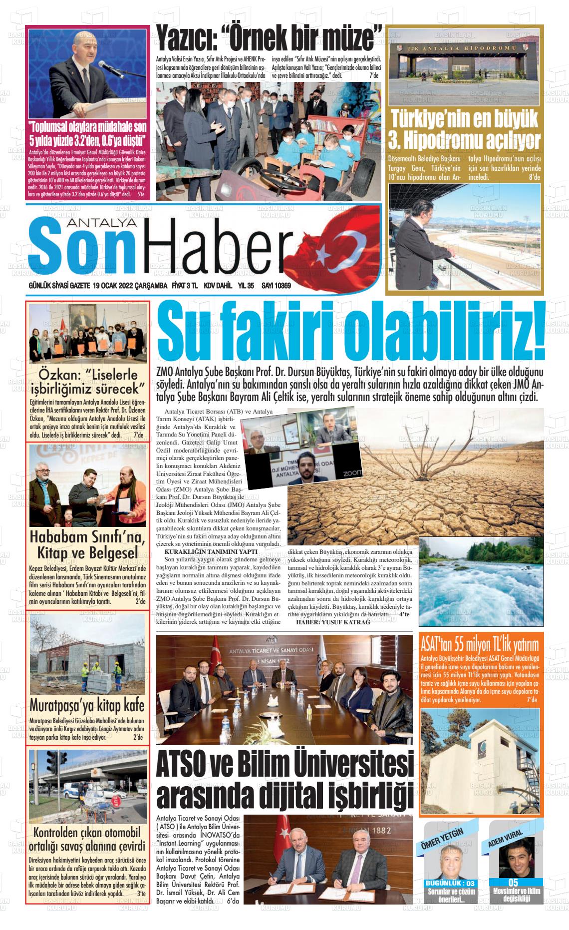 19 Ocak 2022 Antalya Son Haber Gazete Manşeti